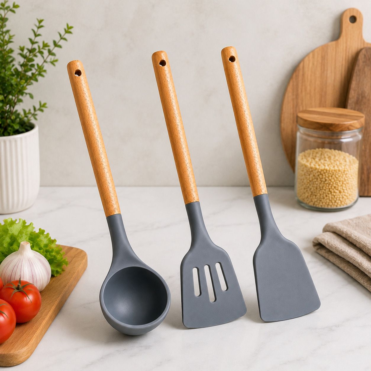 Premium Silicone Kitchen Accessories Set 3 Pcs Mixing Spatula-image-13