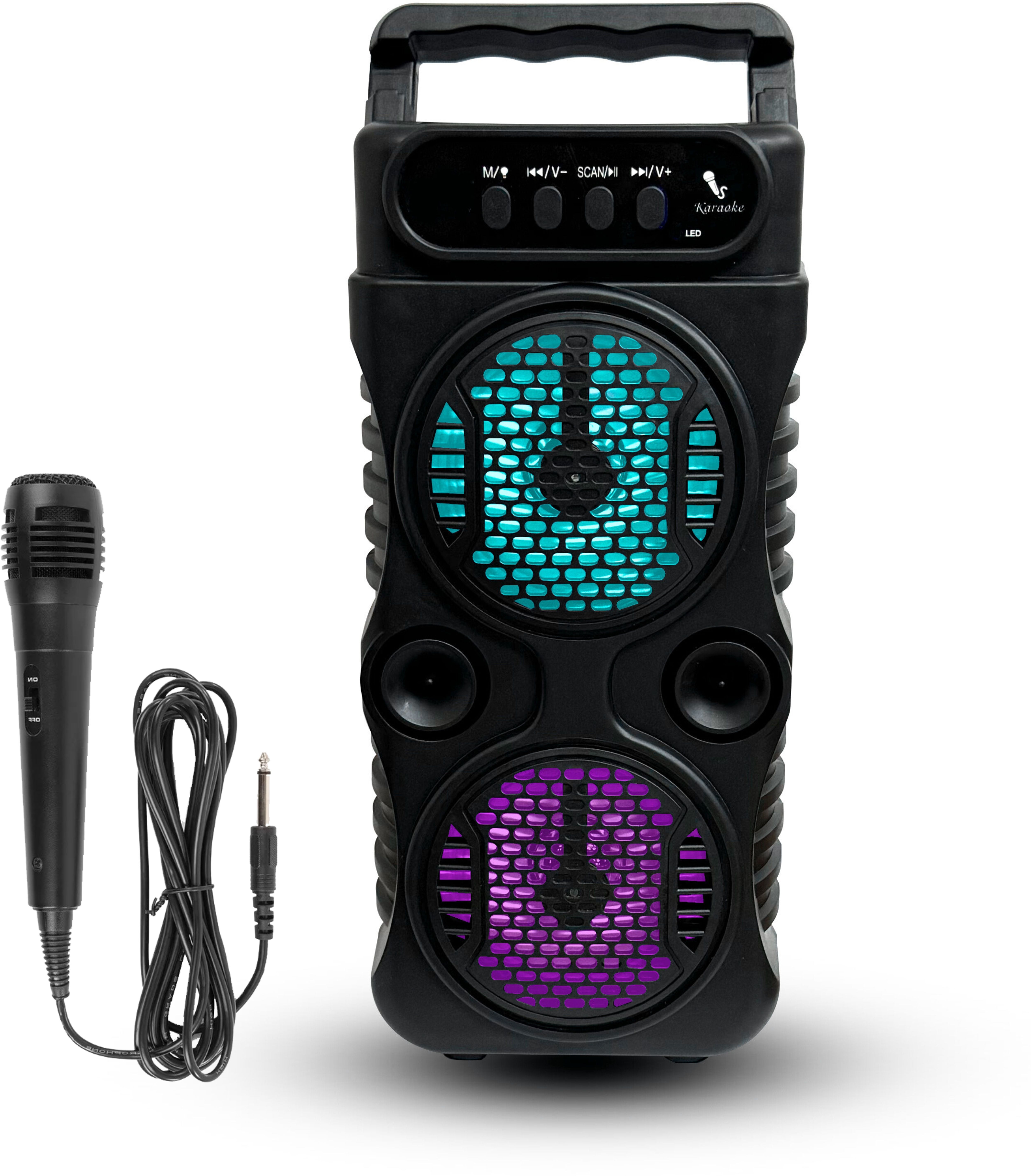 VOIZO Karaoke Speaker with Dual 3" Speaker, High Bass, Wired Mic, RGB Light (free MIC) 10 W Bluetooth Home Theatre