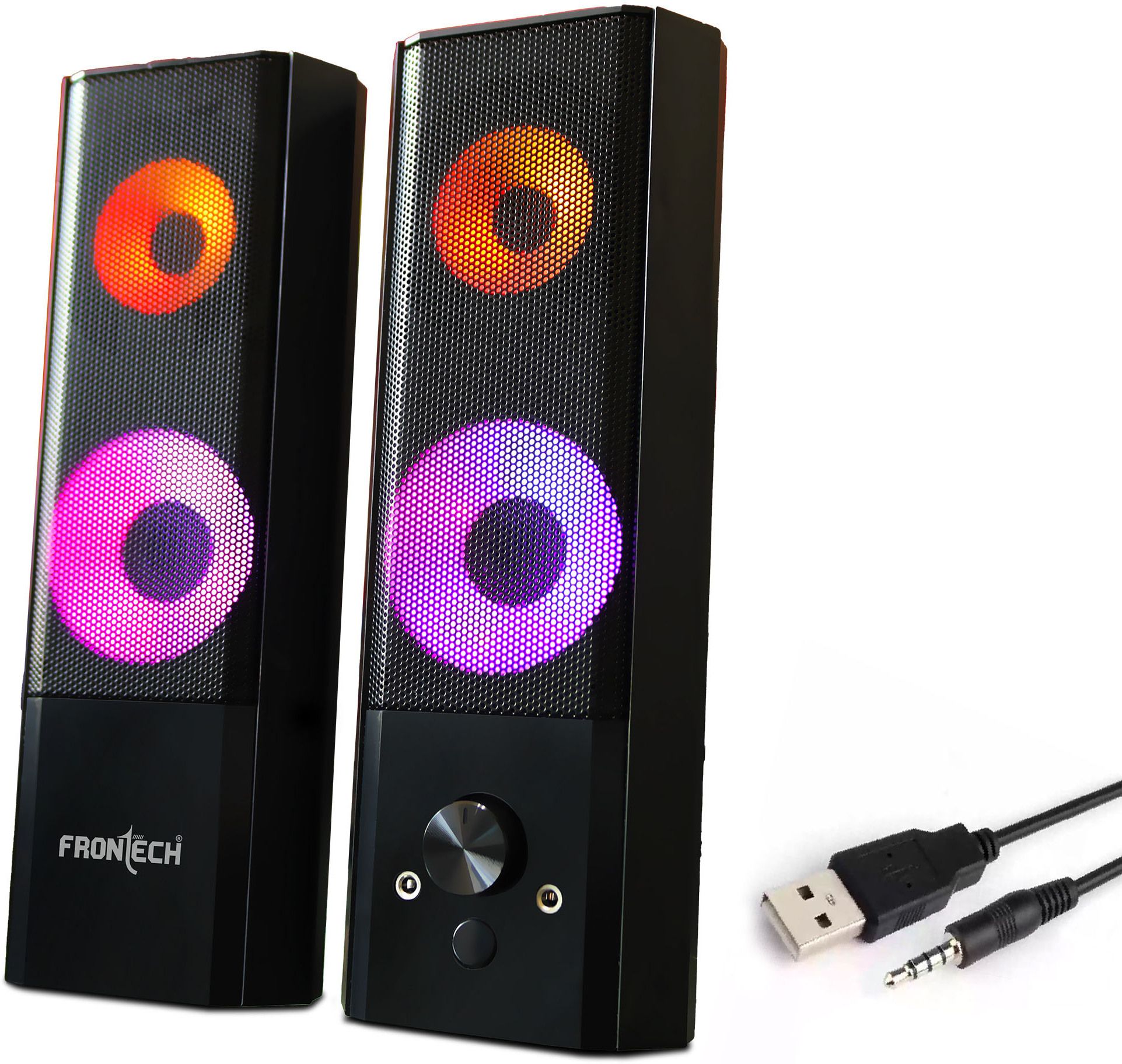 Frontech 2.0 Multimedia Speaker | AUX/USB | RGB Lighting | Detachable Soundbar | 12 W Laptop/Desktop Speaker