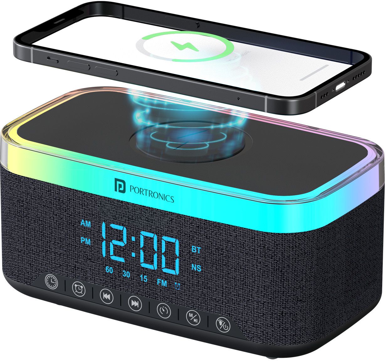 Portronics Trifusion 16W HD Sound Bluetooth Speaker,15W Wireless Charging,Digital Clock 16 W Bluetooth Speaker-image-1