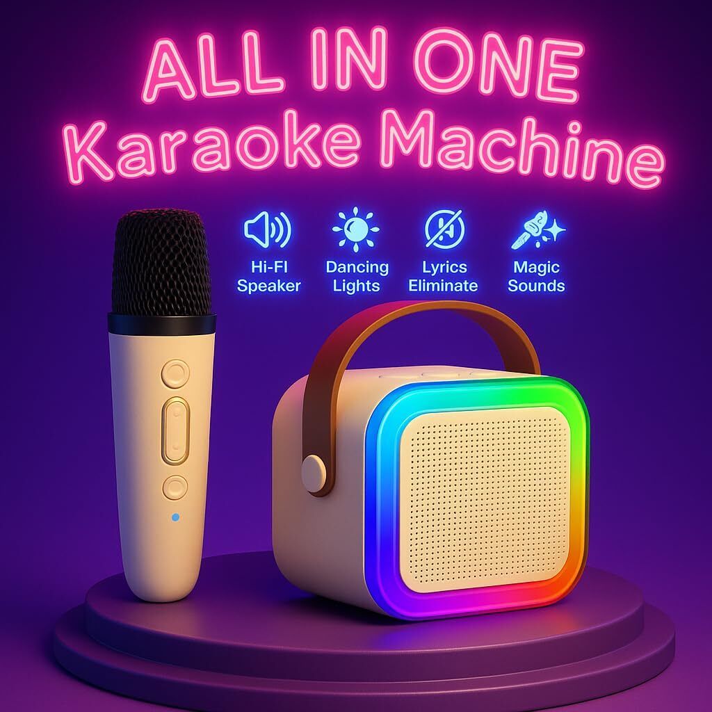 hk toys Travel Friendly Karaoke System | Mini Speaker with Wireless Mic (Random Colour)-picture-16