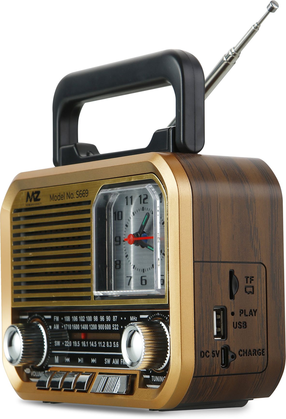 MZ S669 (RETRO RADIO SPEAKER) High Power 1500mAh with Multi-Functional & Clock 5 W Bluetooth Speaker-image-7