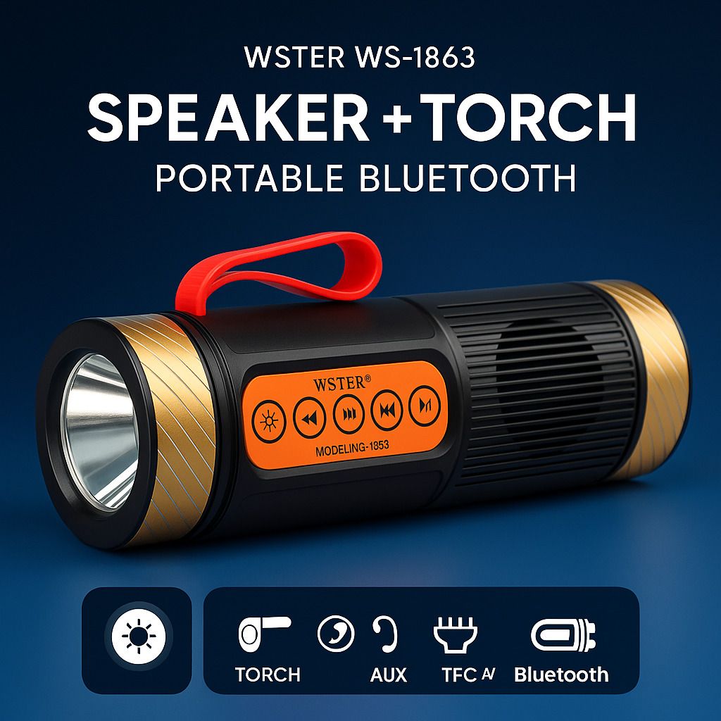 Jmax Portable BT Speaker| 7W, FM,LED Torch USB/TF/AUX, – Outdoor Travel Music System 7 W Bluetooth Speaker-image-6