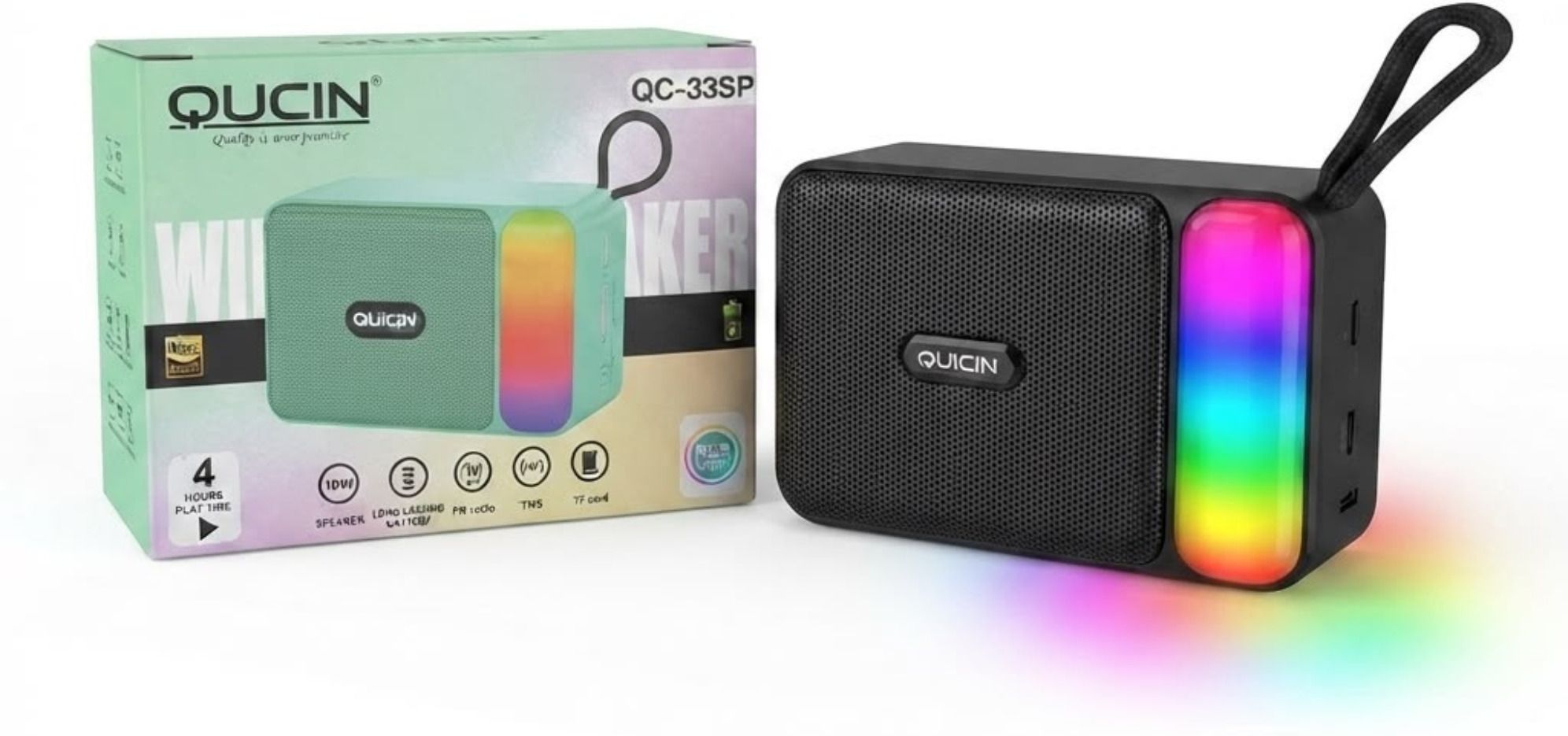 Qucin QC-33 Portable Bluetooth Speaker, Wireless, RGB light, TWS Bluetooth Speaker 10 W Bluetooth Speaker-image-6