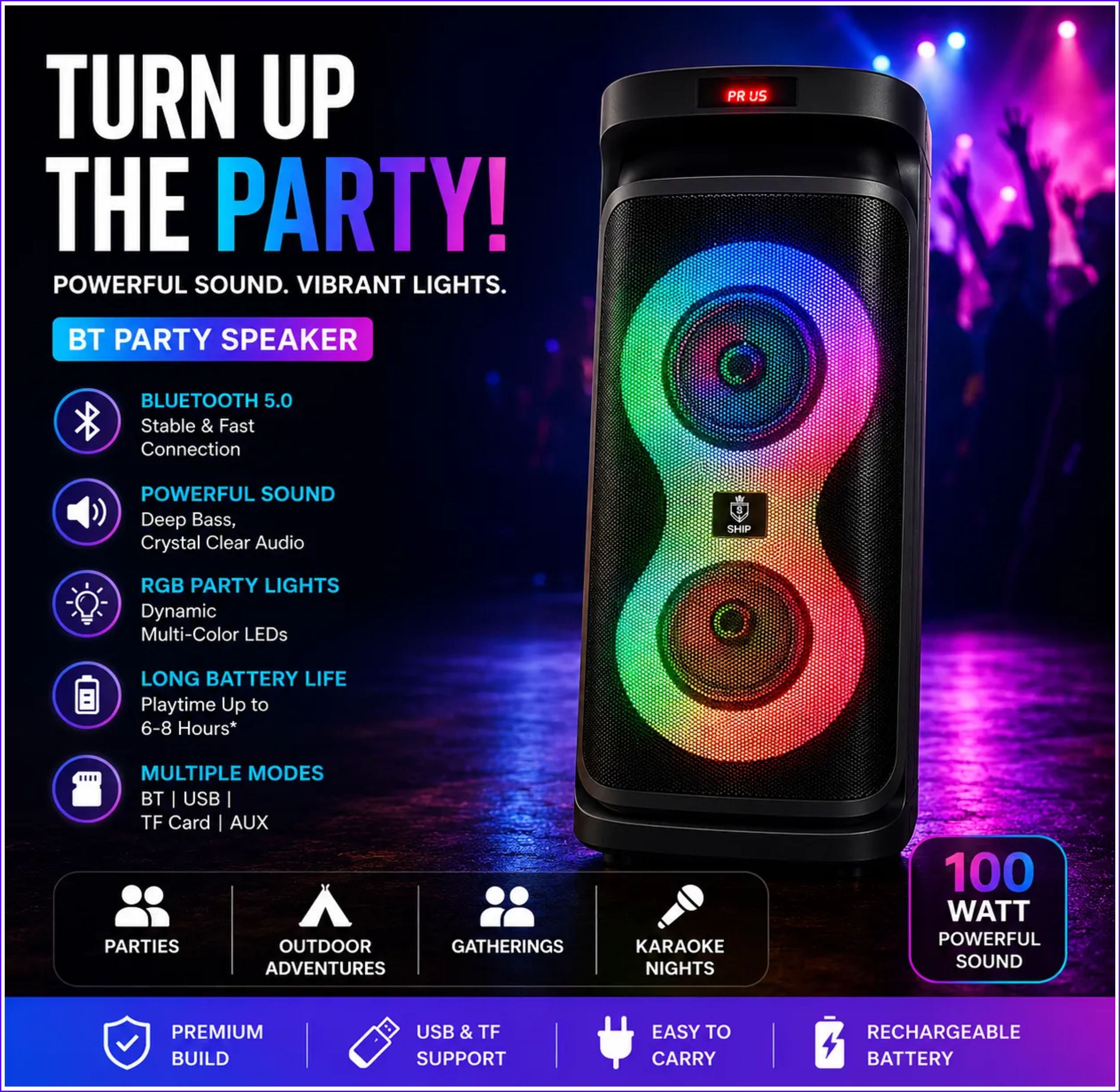ThirdEye Enertech Wireless Speaker With Wireless Microphone and RGB Light_33 100 W Bluetooth Party Speaker-image-32