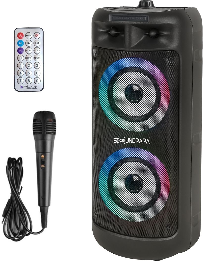 Soundpapa Speaker with Karaoke Mic, Dual Woofers, RGB Mood Lights, 2400mAh Battery 50 W Bluetooth Party Speaker-image-24