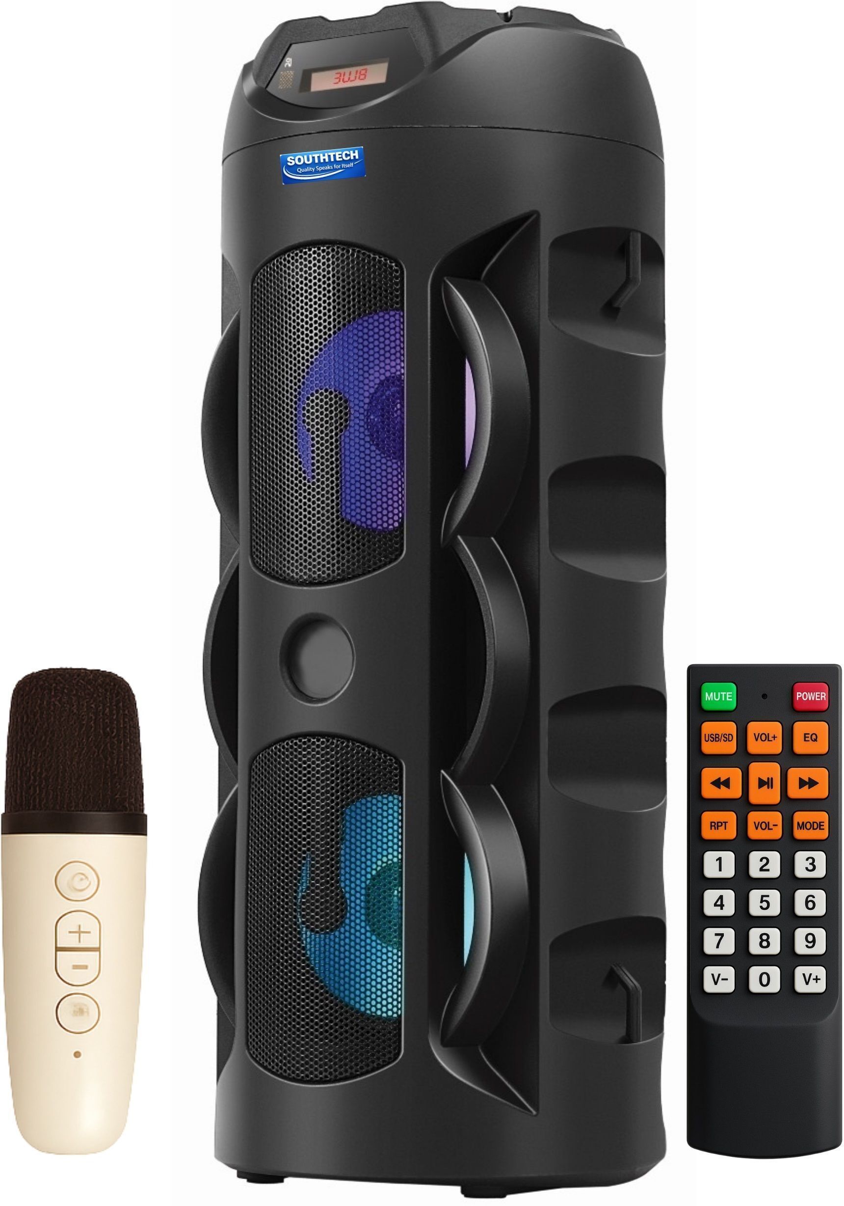 SOUTHTECH Tower Speaker with Wireless Mic | Dual Woofer |RGB Lights|TWS|6Hrs Play Time, 40 W Bluetooth Party Speaker-image-16