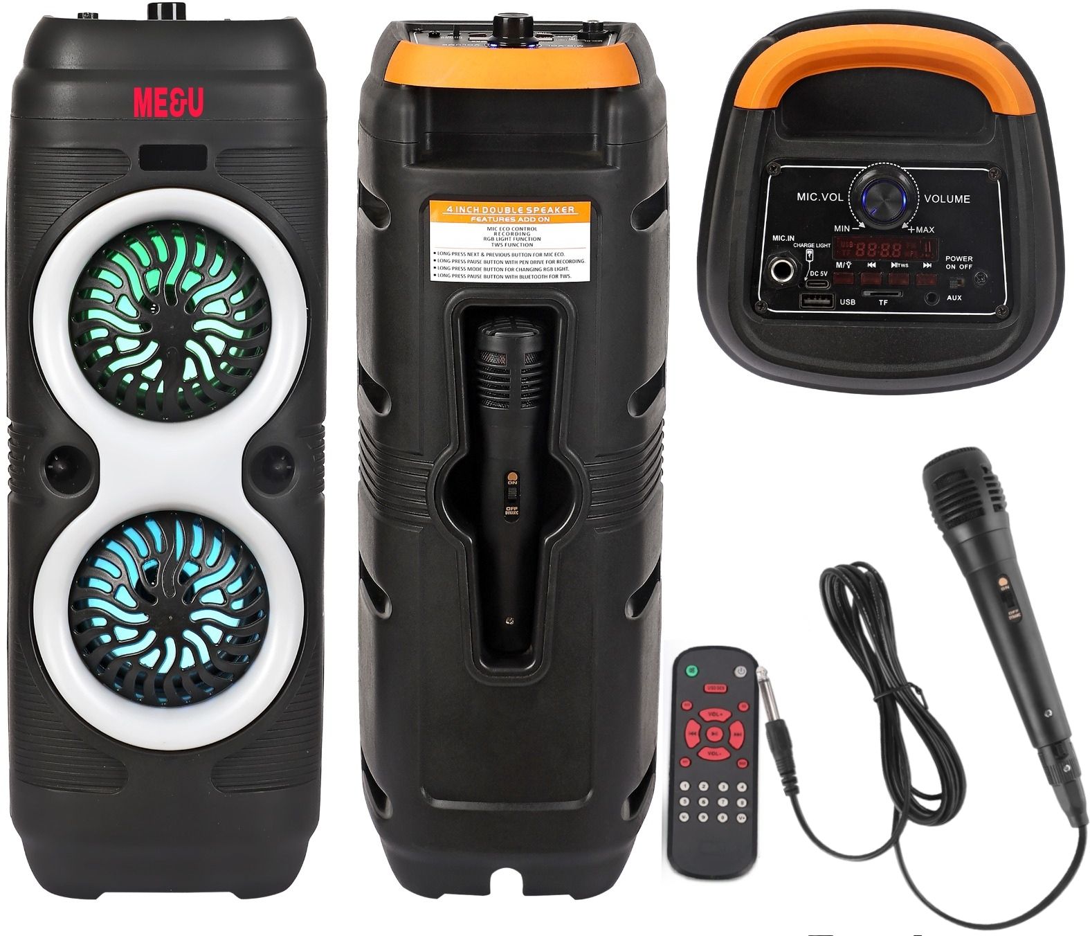 ME&U Newly Infinity music 8 hours play time BT TWS Mic RGB light FM USB AUX 40 W Bluetooth Party Speaker