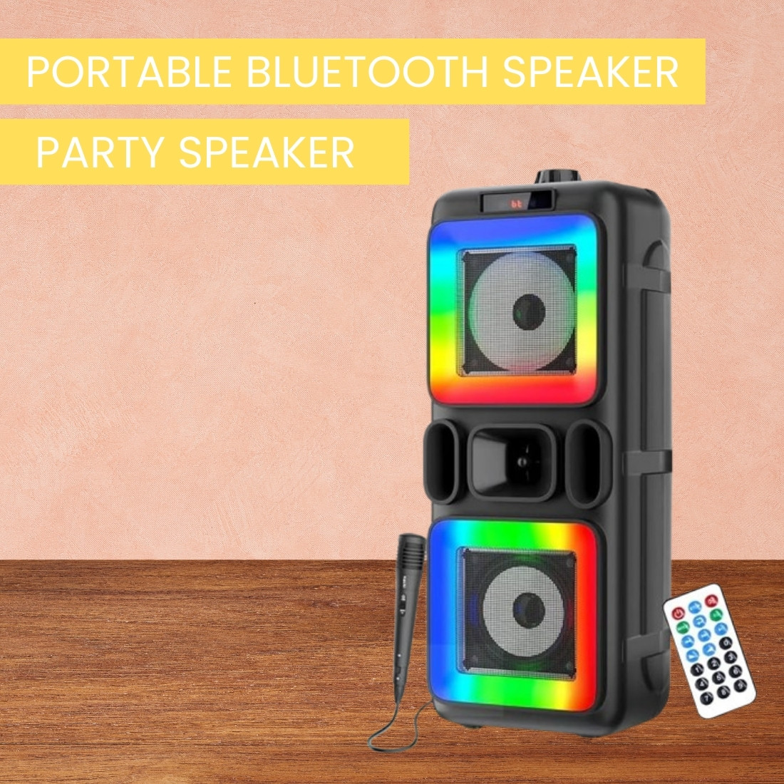 SACRO Pushpa(PORTABLE BLUETOOTH PARTY SPEAKER) 3D Sound With Karaoke Mic/RGB LightE126 40 W Bluetooth Party Speaker image 1