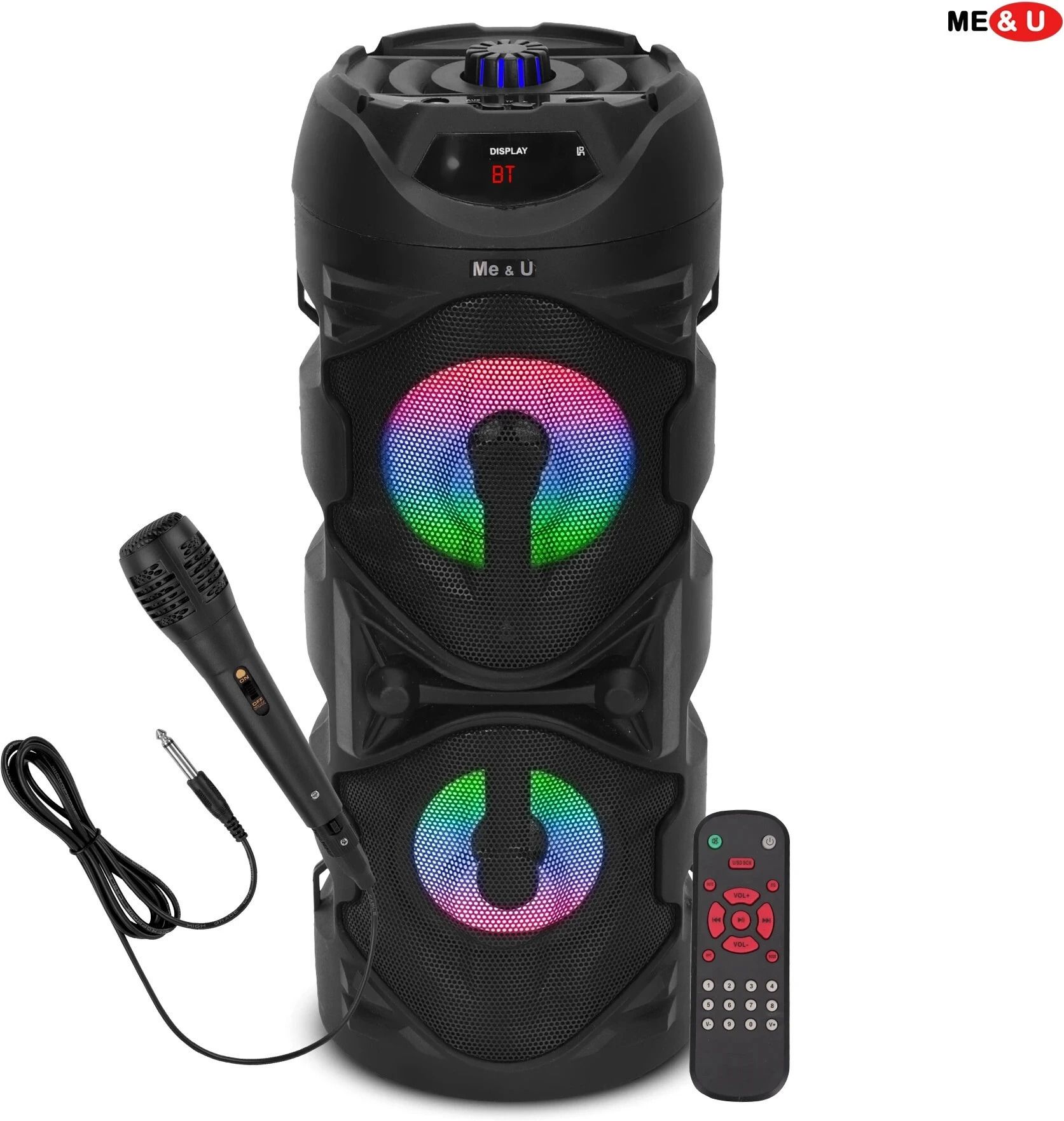 ME&U Storm PartyBox with 8 hours play time TWS BT FM AUX RGB Light karaoke mic 40 W Bluetooth Party Speaker