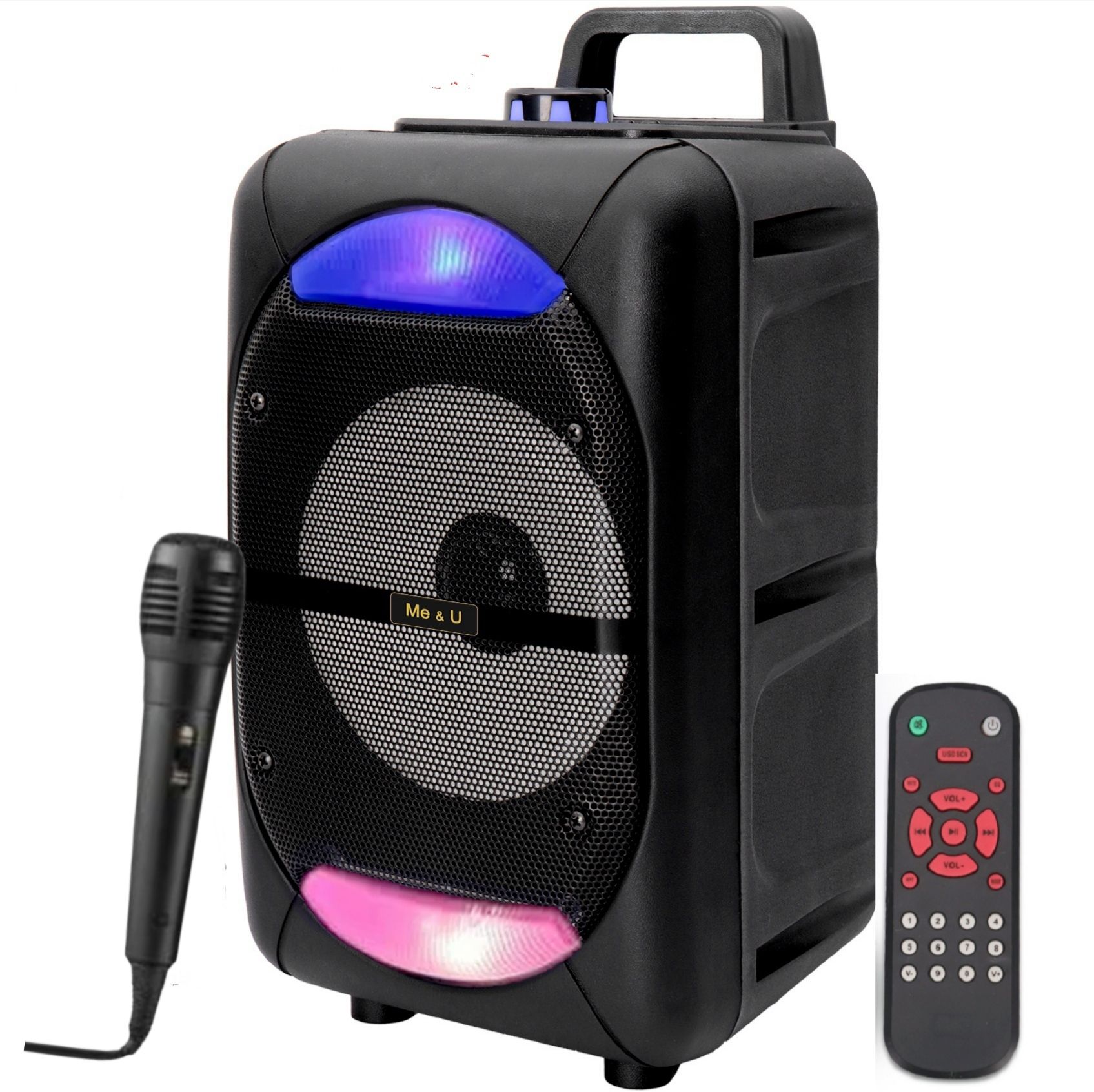 ME&U Dhoom Music 6.5inch driver 8 hours play time BT TWS Mic RGB light FM USB AUX 60 W Bluetooth Party Speaker