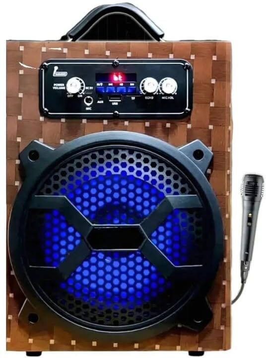 DRUMSTONE RGB Lights Wooden Trolley Speaker with Wired Mic, 4-5H Playtime 15 Year Warranty 300 W Bluetooth Party Speaker-image-1