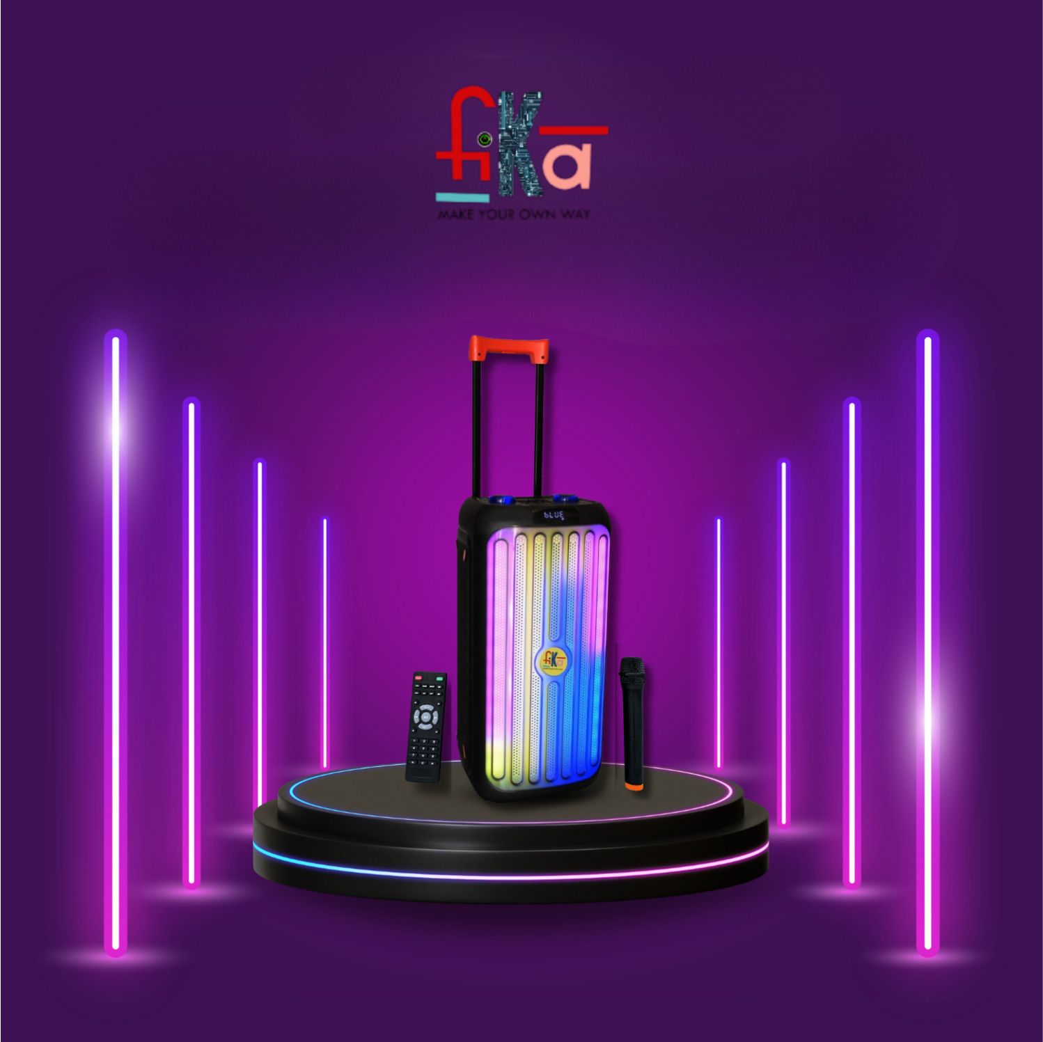 FIKA Wireless Portable Speaker Double 8inch PARTYBOX Speaker with Wireless Mic, 60 W Bluetooth Party Speaker-image-0