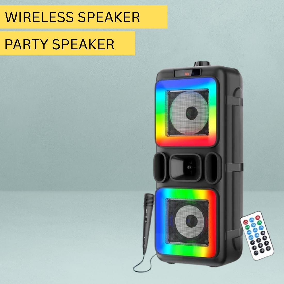 SACRO Pushpa(PORTABLE BLUETOOTH PARTY SPEAKER) 3D Sound With Karaoke Mic/RGB LightE256 40 W Bluetooth Party Speaker image 1