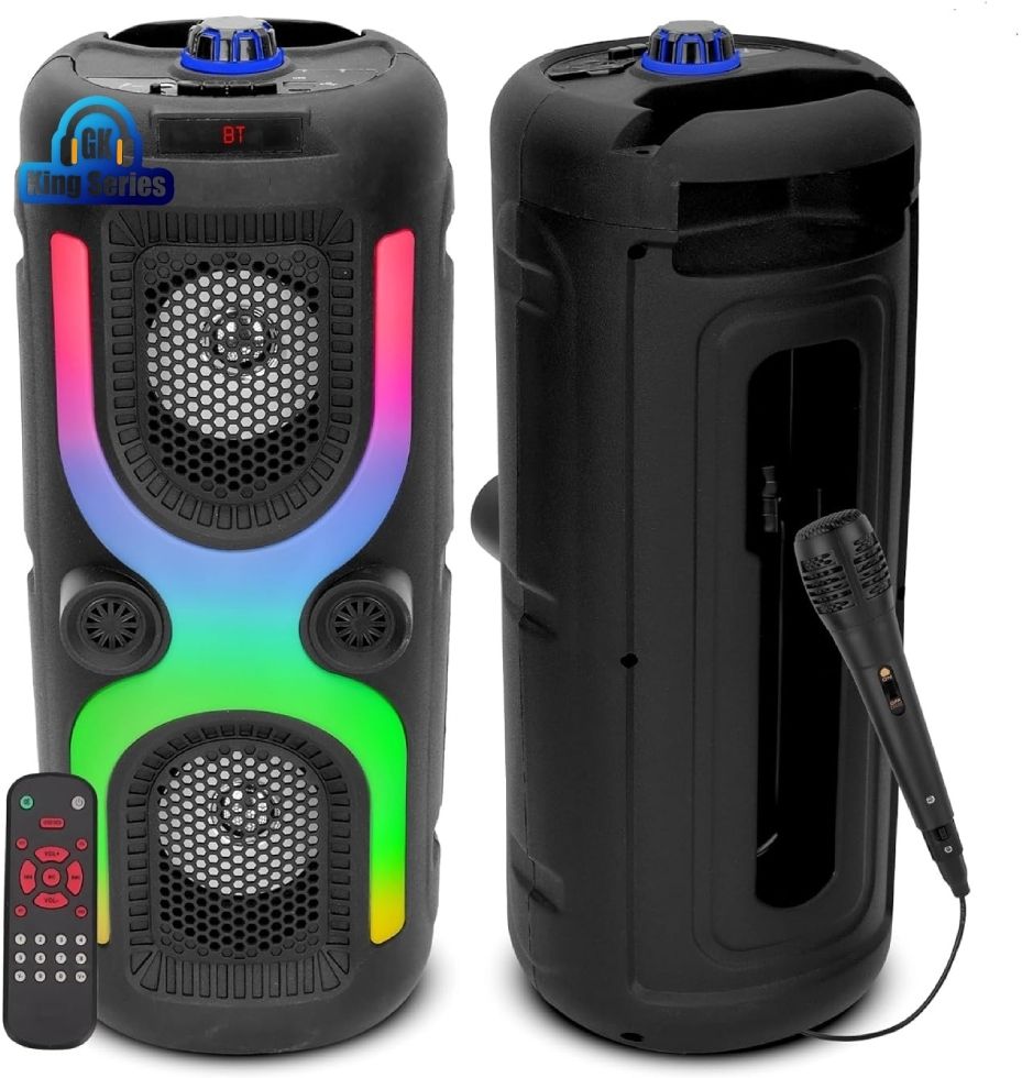 Gk King Series HUGE SOUND Dual 4-Inch RGB Light Bluetooth Speaker, USB Card Support,Mic Input 50 W Bluetooth Party Speaker-image-36