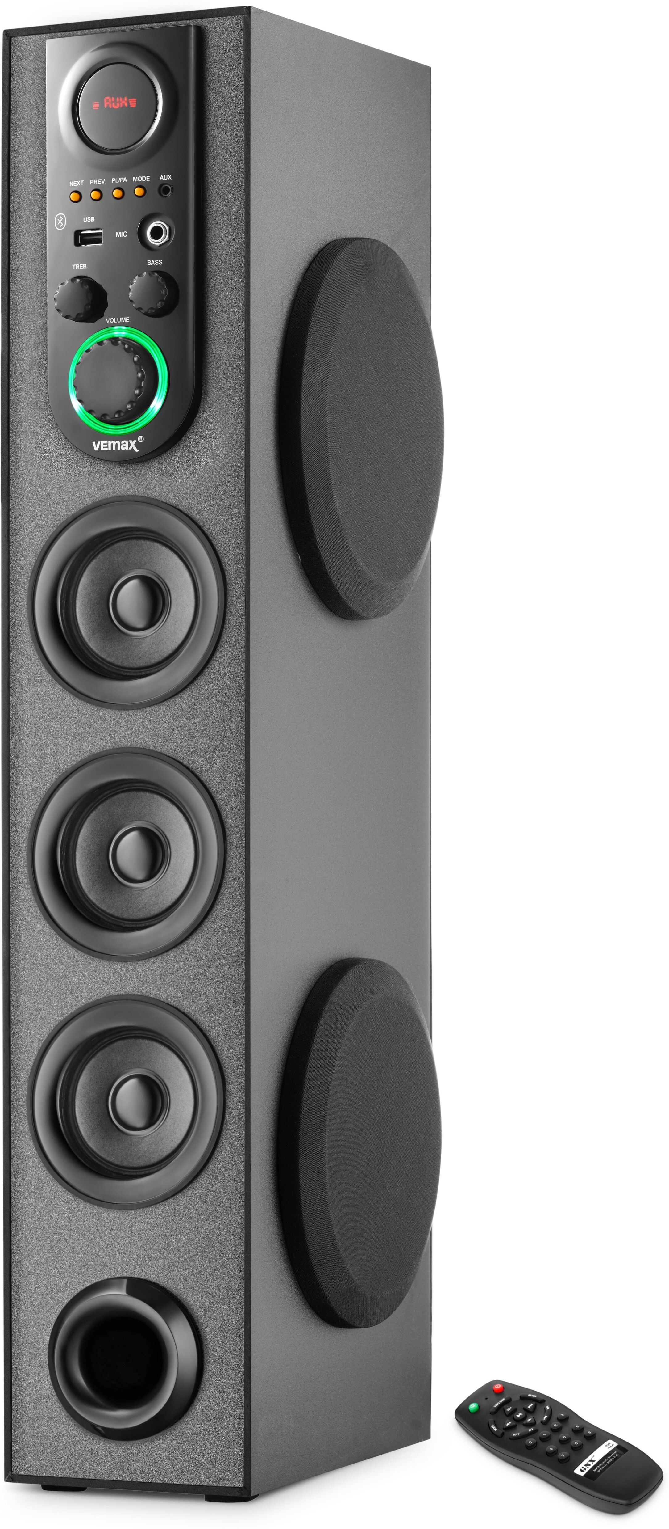 Vemax Vaunt 5.0 Wireless Bluetooth Double Woofer 110W Tower Speaker Karaoke MIC USB FM 110 W Bluetooth Tower Speaker