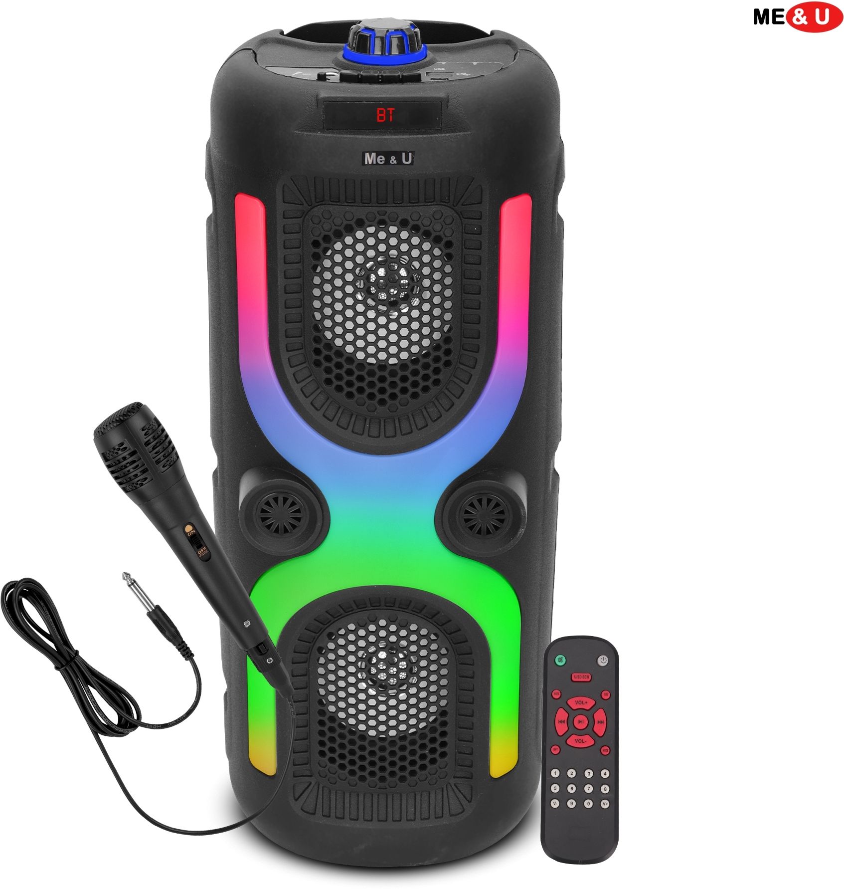 ME&U Musical Powerhouse TWS MODE RGB with Bluetooth Karaoke Mic RGB light FM USB AUX 50 W Bluetooth Tower Speaker