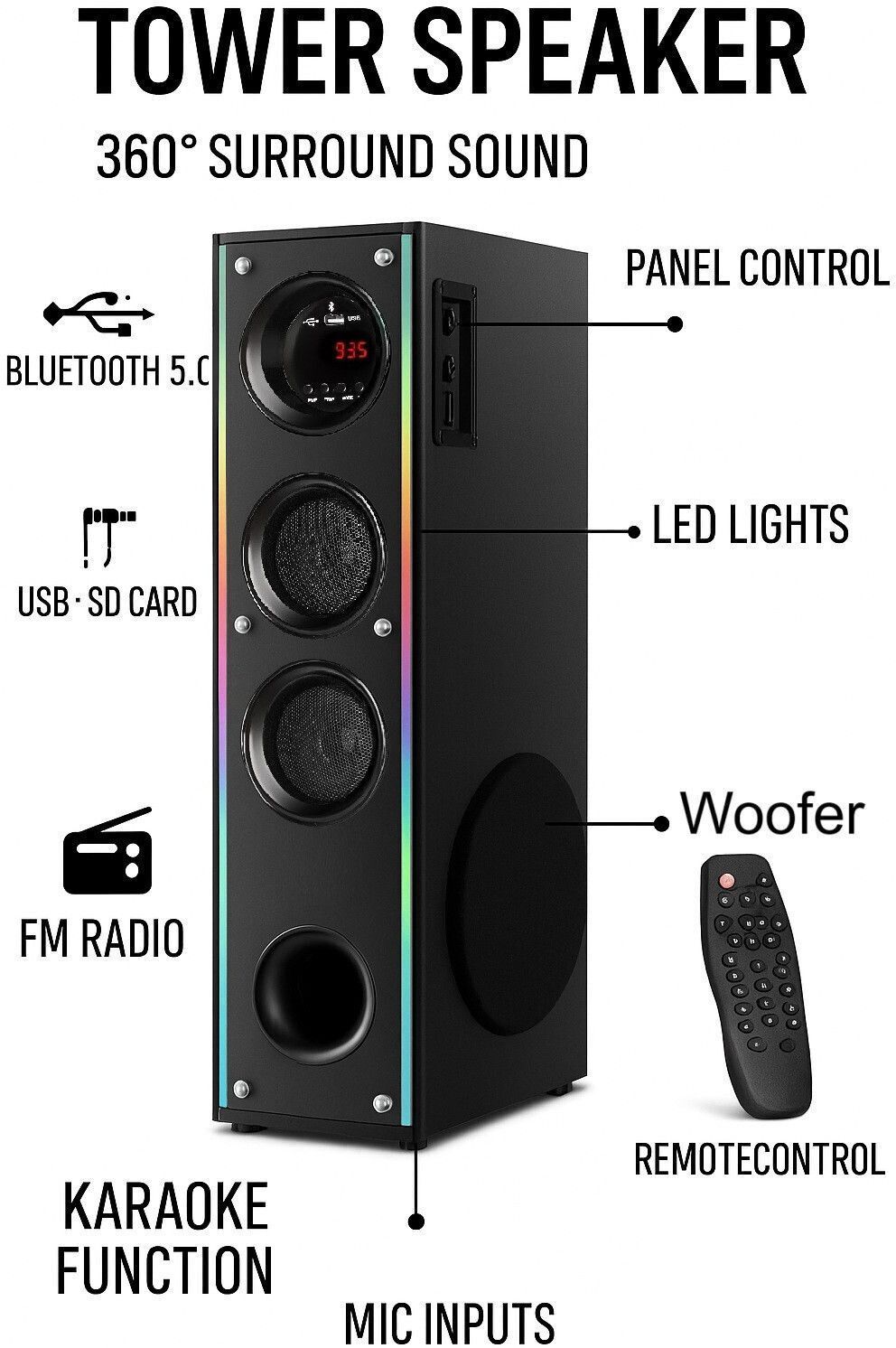 RZG PeakFusion Dj multomedia Sound System Home Theatet 100 W Bluetooth Tower Speaker-picture-28