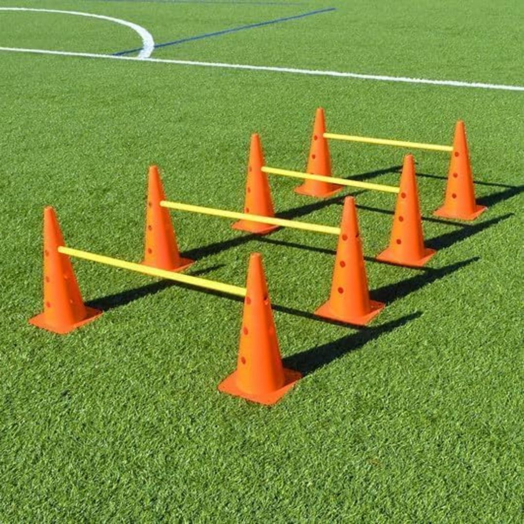 Cone Hurdle Set 10pcs x 12" Training Cones with Holes +5 pcsxAgility Poles(70cm) Plastic Speed Hurdles-image-6