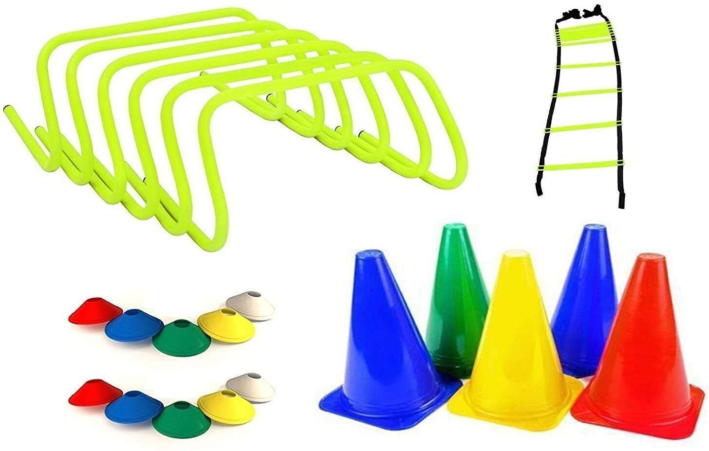 Agility Ladder 4 m 10 Rungs 6 Marker 6-inch,Saucer Cones -20 & 6 inch Multicolor PVC Speed Hurdles