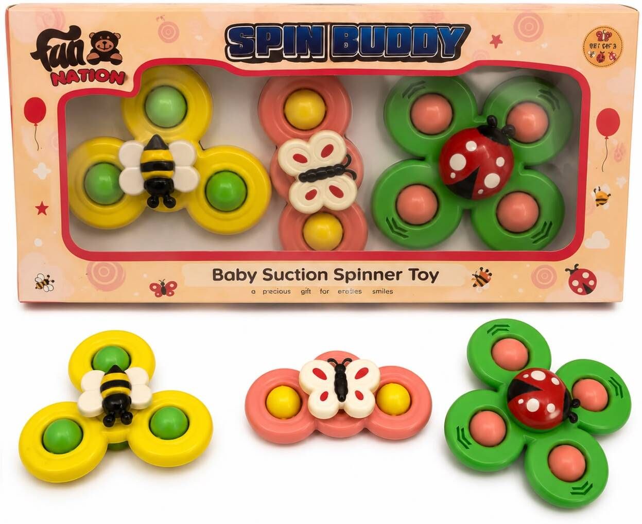 m s zariwala Bee Butterfly Spinner Toy Set of 3 | Sensory Suction Toy for Babies & Toddlers-picture-41