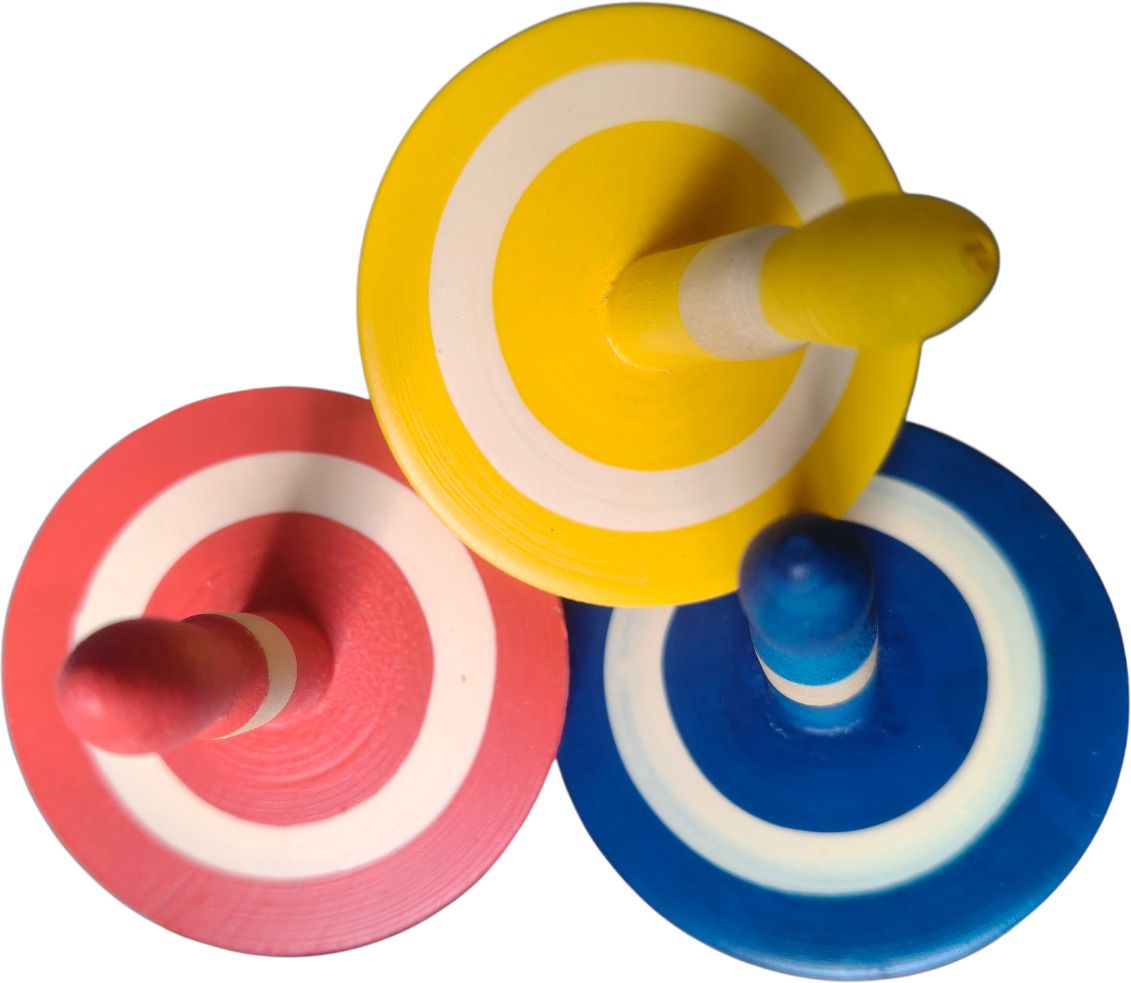 Wooden Spinning Top Toy Pack of 3 for Kids | Colorful Educational Activity Toy-image-27