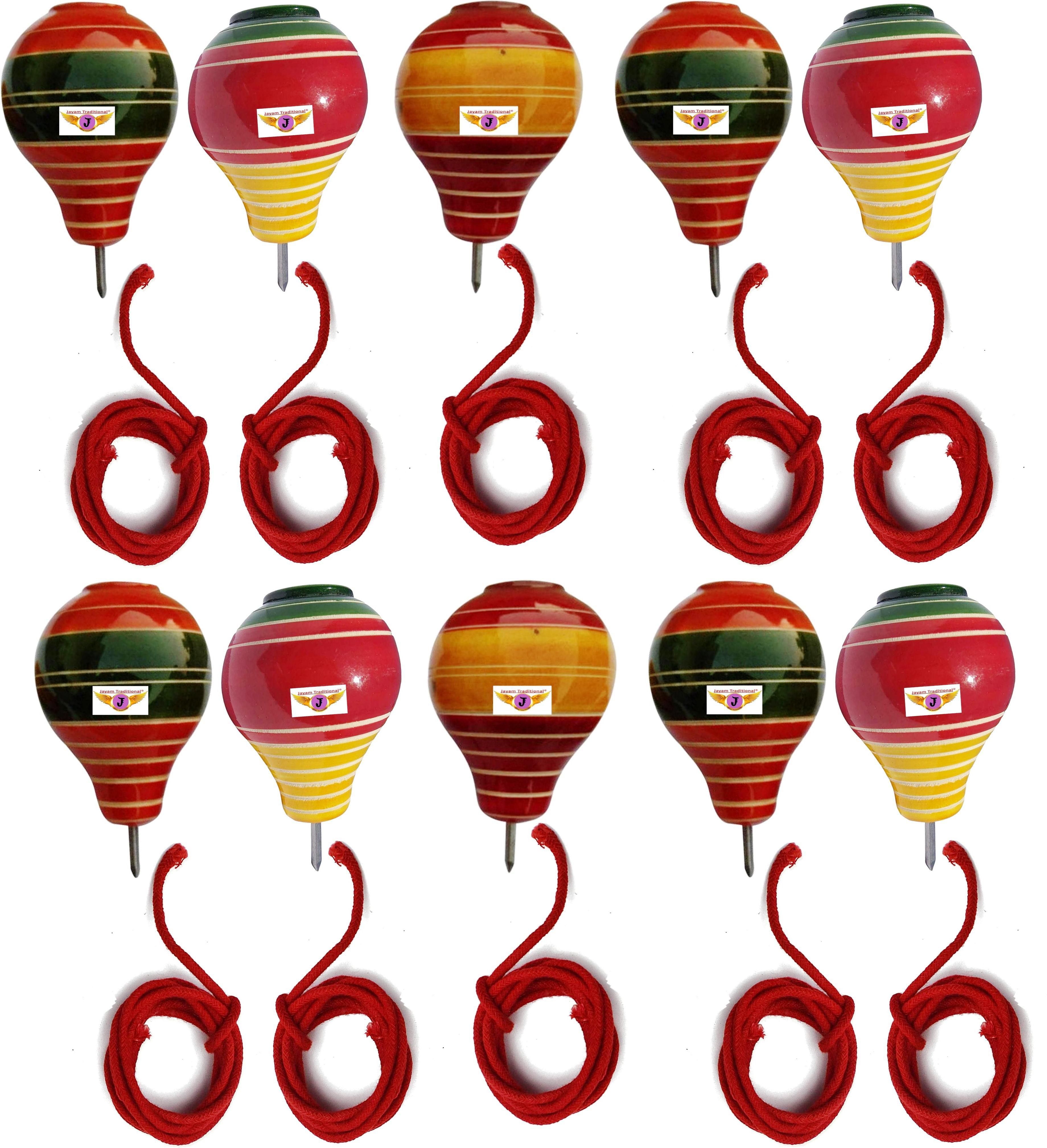 Wooden Spinning Tops/lattoo/bambaram/buguri/bongaram with String/Pack of 10-image-44