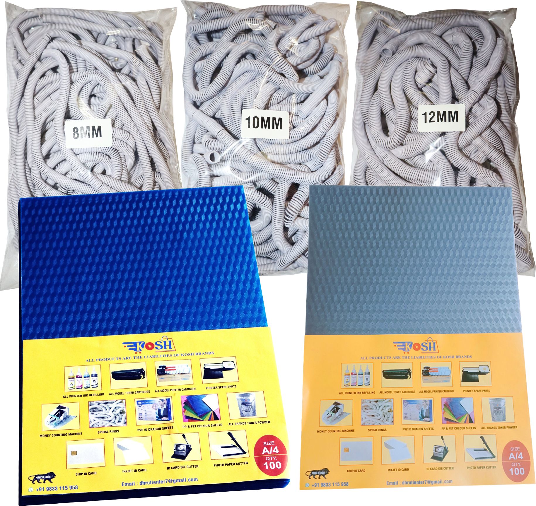 Kosh A/4 Spiral Binding Sheet 2 Packet, with 3 Packet Ring Size 8, 10,12mm Combo Pack Manual Ring Binder-image-15