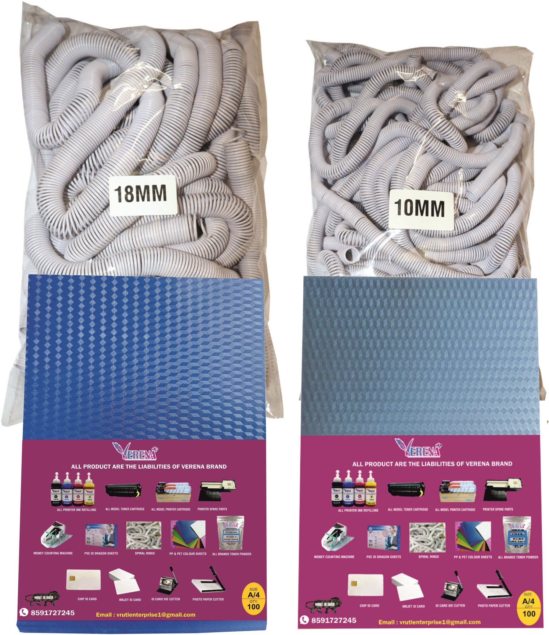 verena Deal of Bulk Spiral Binding Machine Combo Coils Springs Binders Using Lose Spiral 2 kg 2 Sizes Pack + 200 Cover PVC Binding Sheets (Blue White) Pro Pack Saving Deal Manual Ring Binder image 1