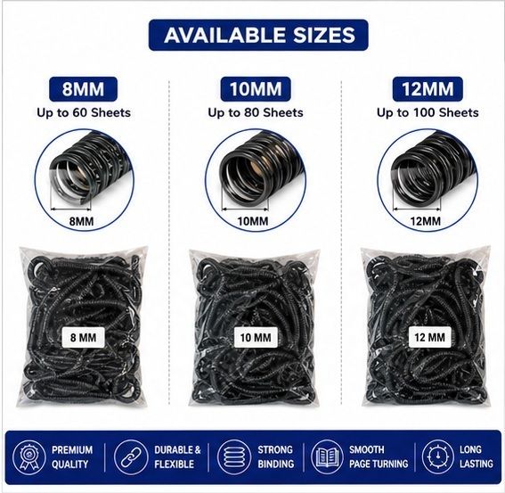 Flicker Spiral Binding Ring 8mm,10mm,12mm black (Pack of 3 packet) Manual Ring Binder Manual Ring Binder-image-24