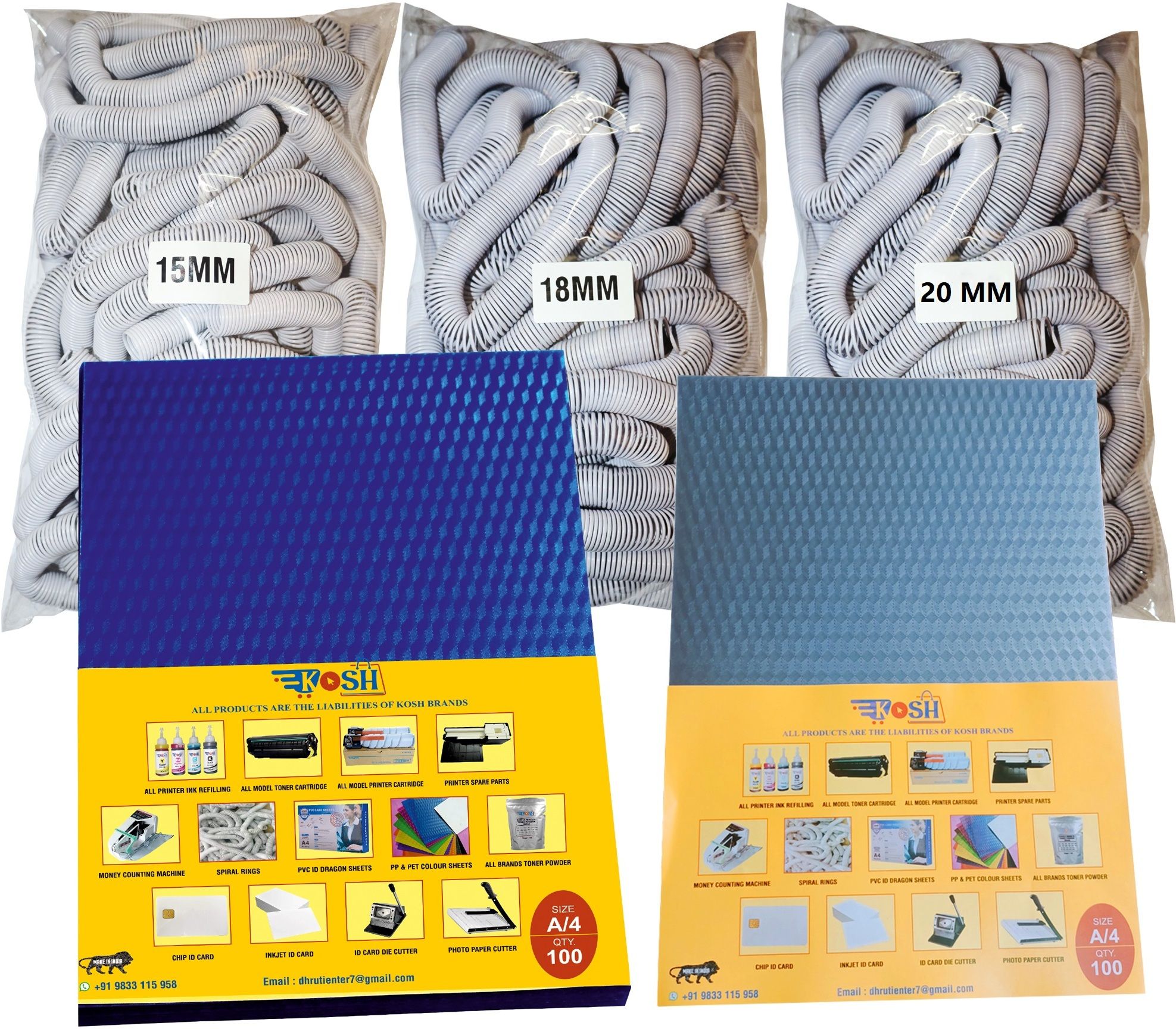Kosh A/4 Spiral Binding Sheet 2 Packet, with 3 Packet Ring Size 15,18,20mm Combo Pack Manual Ring Binder-image-23