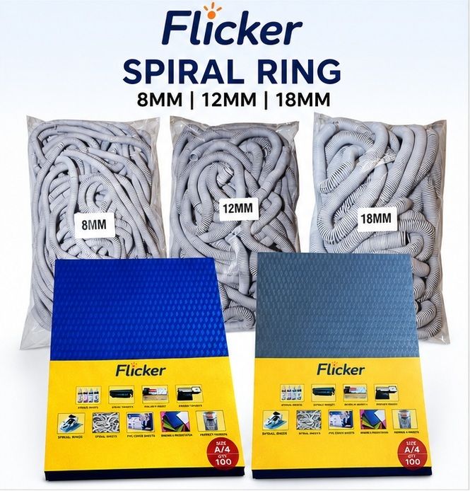 Flicker A/4 Spiral Binding Sheet 2 Packet with 3 Packet Ring Size 8+12+18 MM Combo Pack Manual Ring Binder-picture-17
