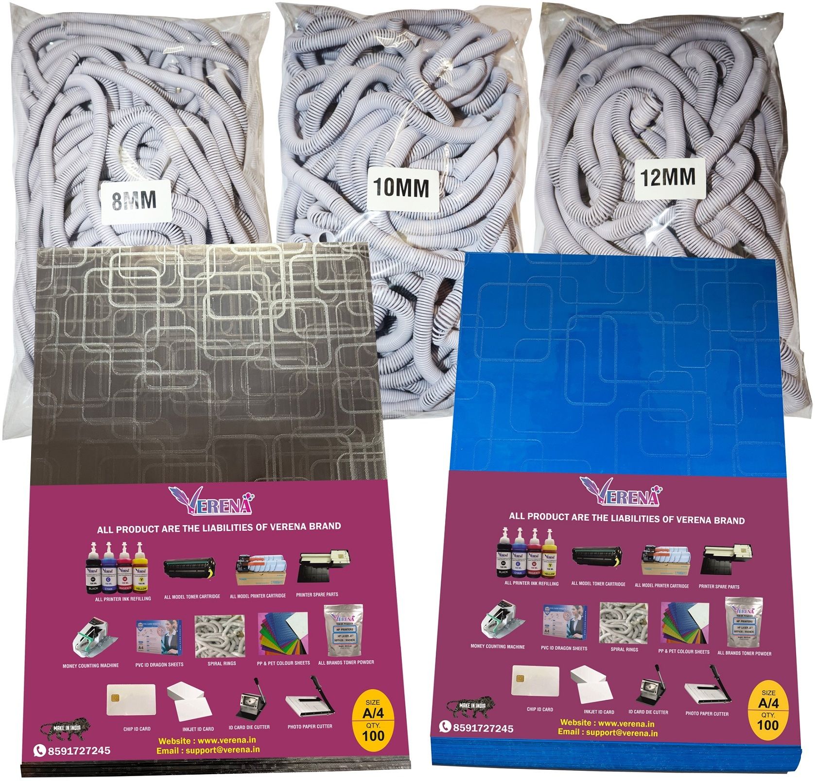 verena Combo Pack for A/4 Spiral Sheet With Design (2 packet) & Ring 3 Packet (8,10,12) Manual Ring Binder