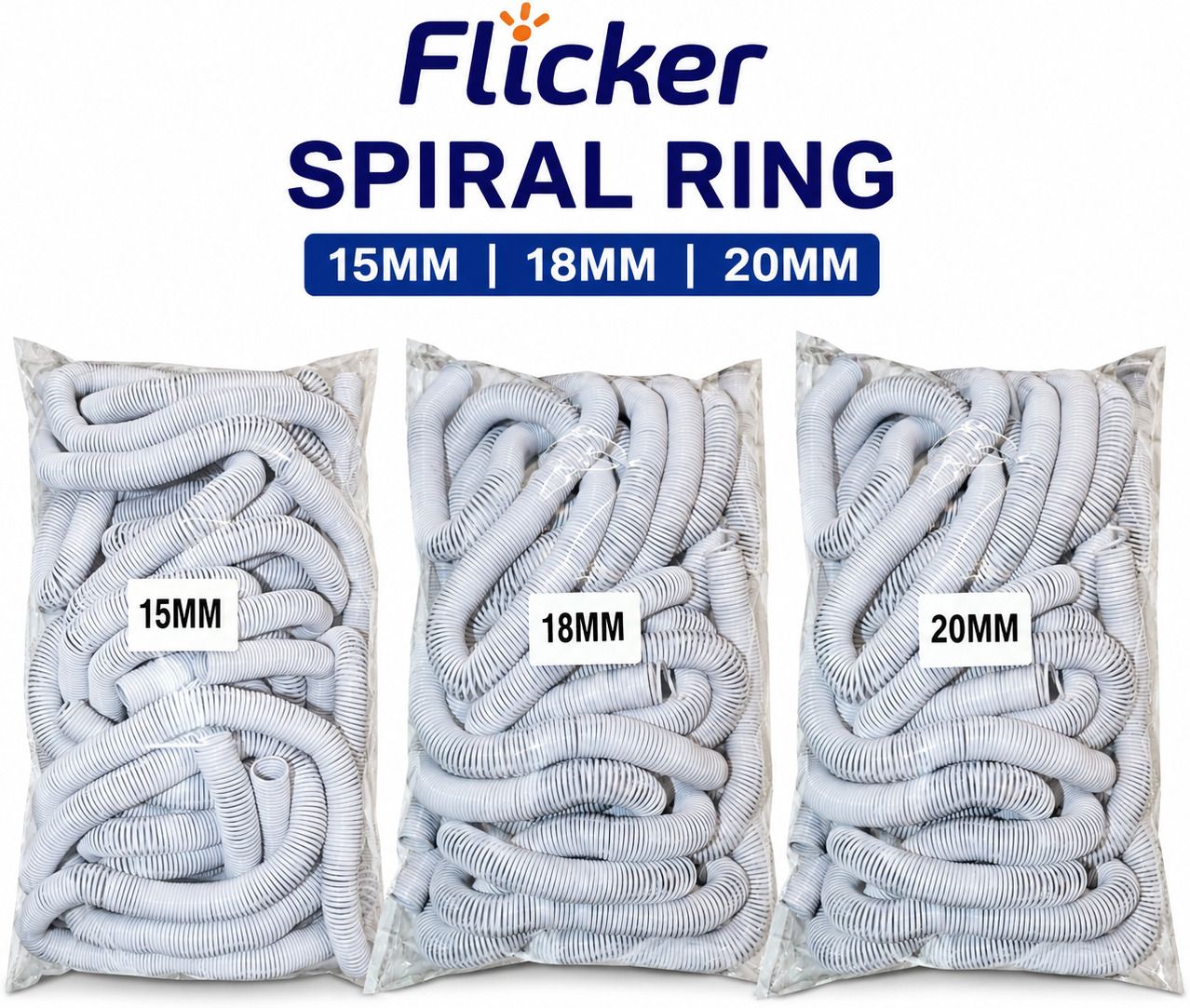Flicker Spiral Binding Ring White Size 15mm, 18mm, 20mm, (Pack of 3 Packet) Manual Ring Binder-picture-14