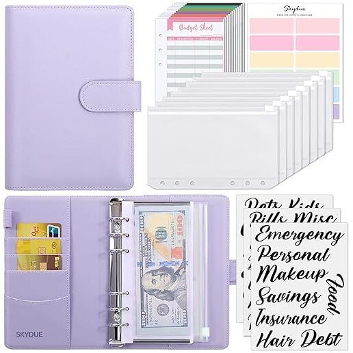 ECAPT A6 pure Leather File Folder Ring Binder Set with Envelopes Sheets Stickers Ruler Manual Multi Binder-image-12