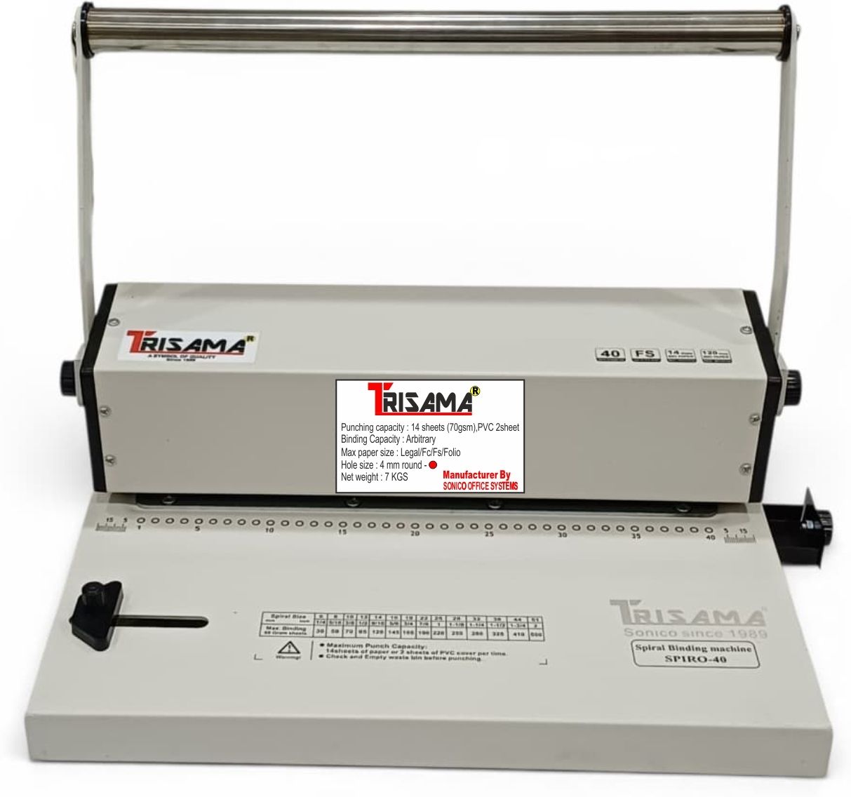 TRISAMA Spiral Binding Machine 40 Hole ( 4mm Round) Manual Coil Binder-picture-12