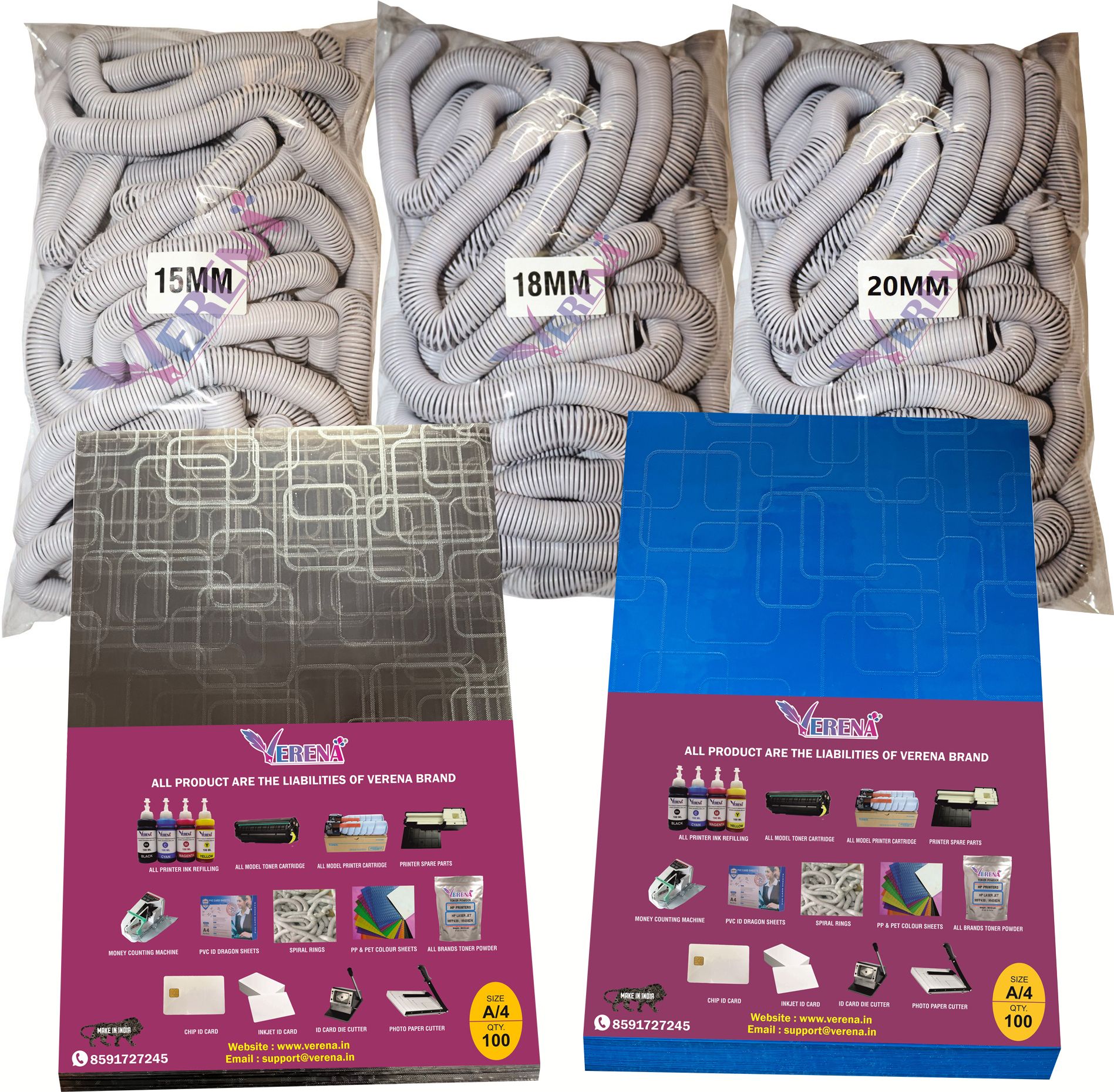 verena Combo Pack for A/4 Spiral Sheet With Design (2 packet)& Ring 3 Packet (15,18,20) Manual Ring Binder