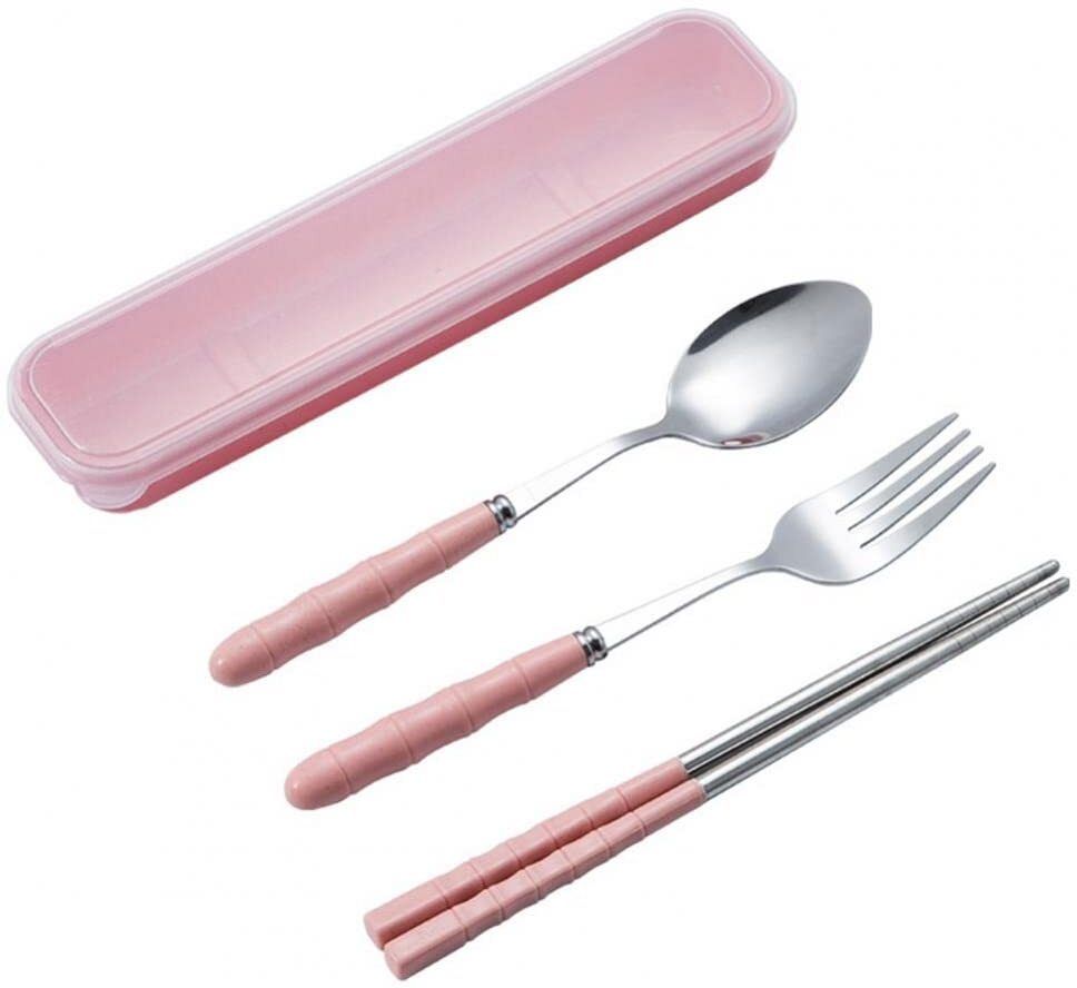 3-Piece Cutlery Set: Spoon, Fork, Chopsticks with Case - Reusable & Portable Plastic, Steel Cutlery Set