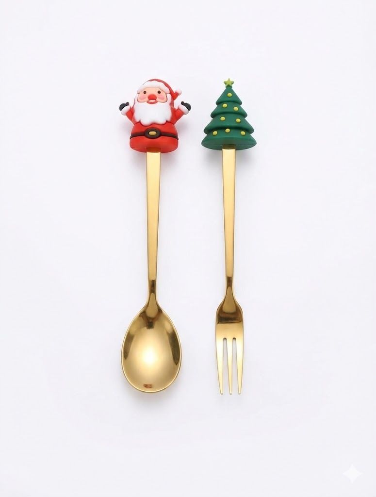 shlok Christmas Spoon & Fork Set Stainless Steel Dessert Spoon-picture-0