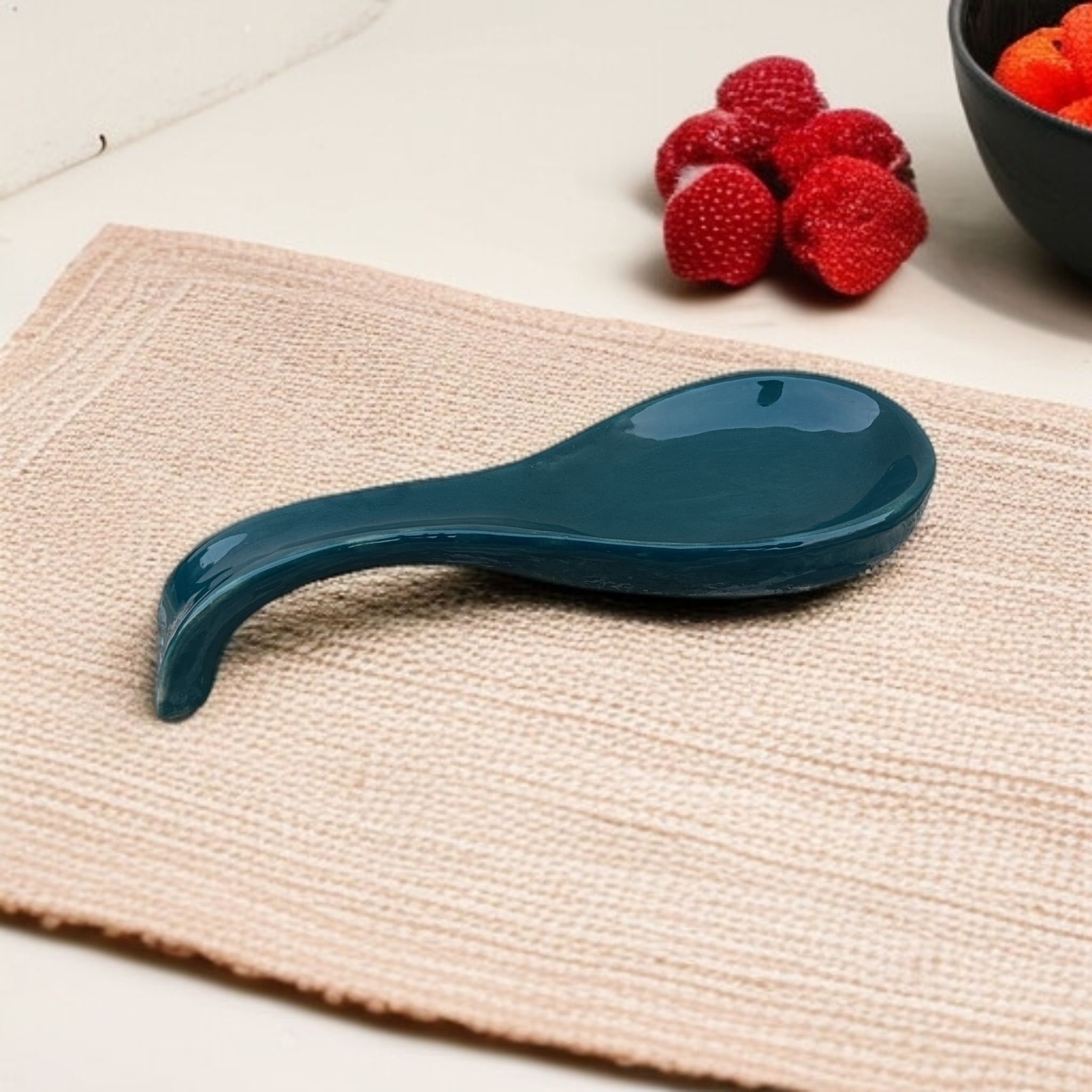 rafoleen Ceramic Spoon Rest Large Solid Dark Green Disposable Ceramic Serving Spoon-picture-11