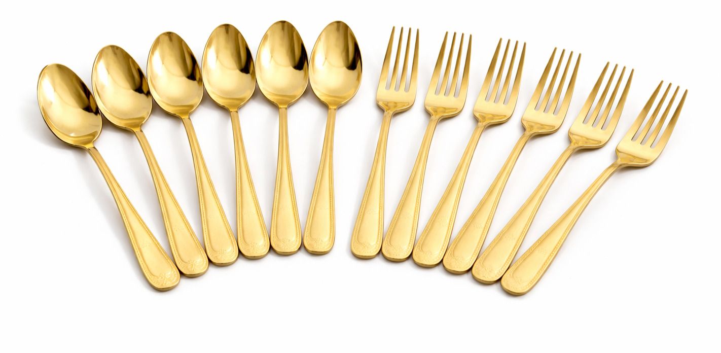 wolcentra 12 Pcs Gold Cutlery Set | Spoon Fork | Heavy Steel | Premium Shine Stainless Steel Cream Spoon, Ice-cream Spoon, Dessert Spoon, Salad Spoon, Table Spoon Set-picture-11