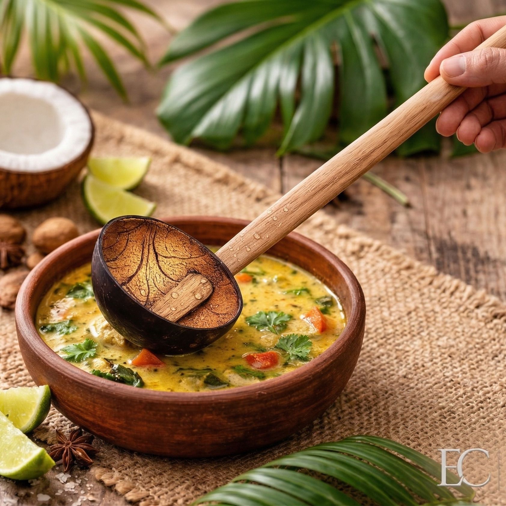 Handmade Eco-Friendly Coconut Shell Spoons - Hand-Made, Natural Bamboo Utensils Wooden Serving Spoon Set-image-48
