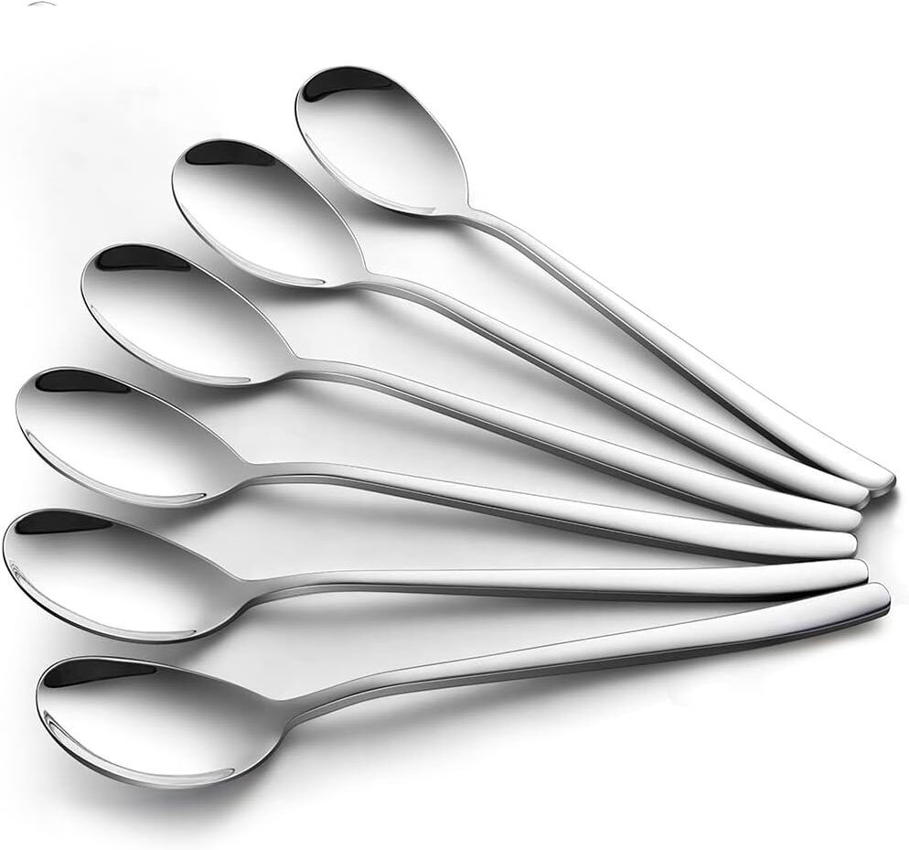kvvtrades Set of 6 Korean Long Handled Spoons Stainless Steel Dinner Round Spoons Stainless Steel Ice Tea Spoon Set-picture-19