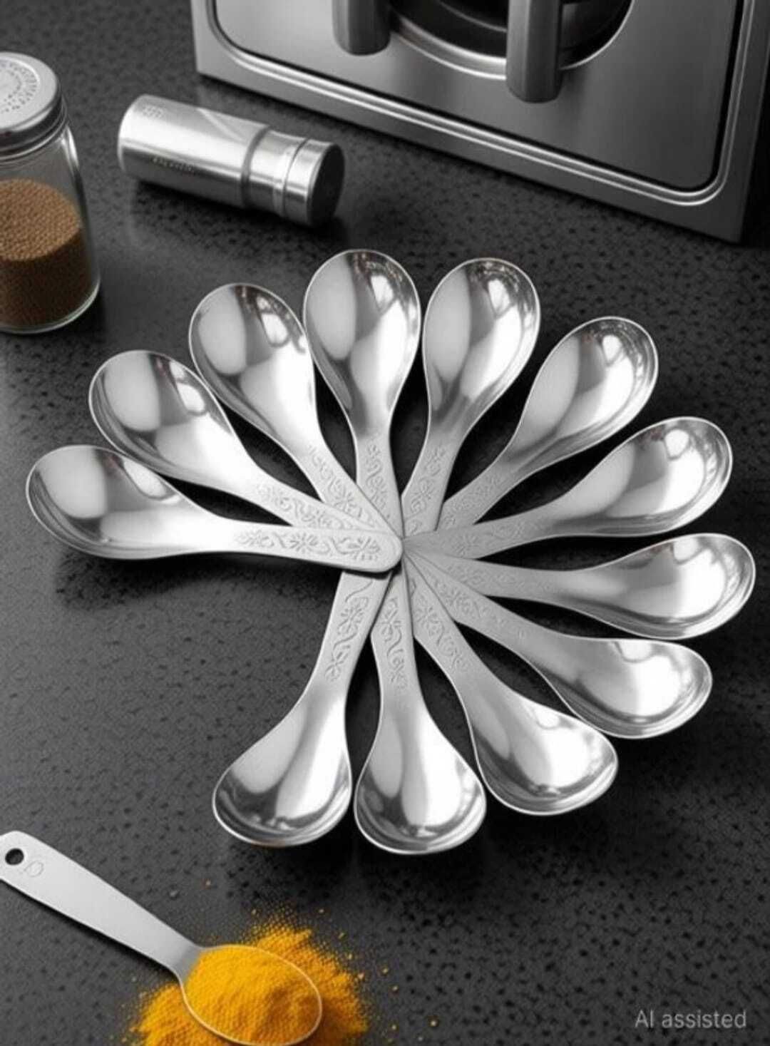 ak steel enterprises Masala Spoon Set of 12 Mirror Polish Stainless Steel Coffee Spoon, Cream Spoon Set-picture-31