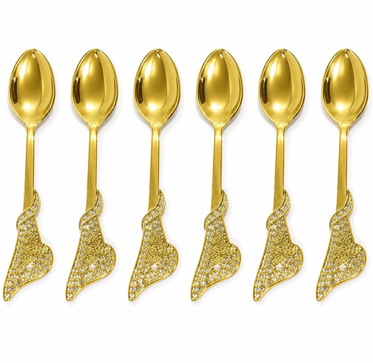 suvaniq Gold Plated Designer Tea Coffee Spoon Set of 6 with Crystal Handle for Kitchen Stainless Steel Dessert Spoon, Tea Spoon, Coffee Spoon Set-picture-25