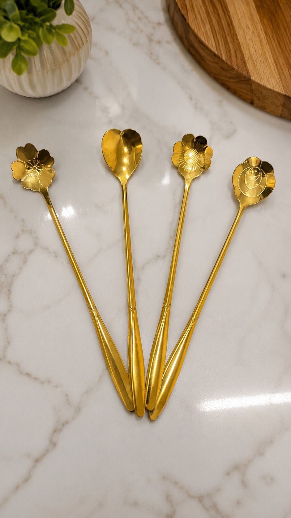 topaz exim Gold Flower Spoon Set Disposable Stainless Steel Coffee Spoon, Ice-cream Spoon, Table Spoon, Cream Spoon-picture-19