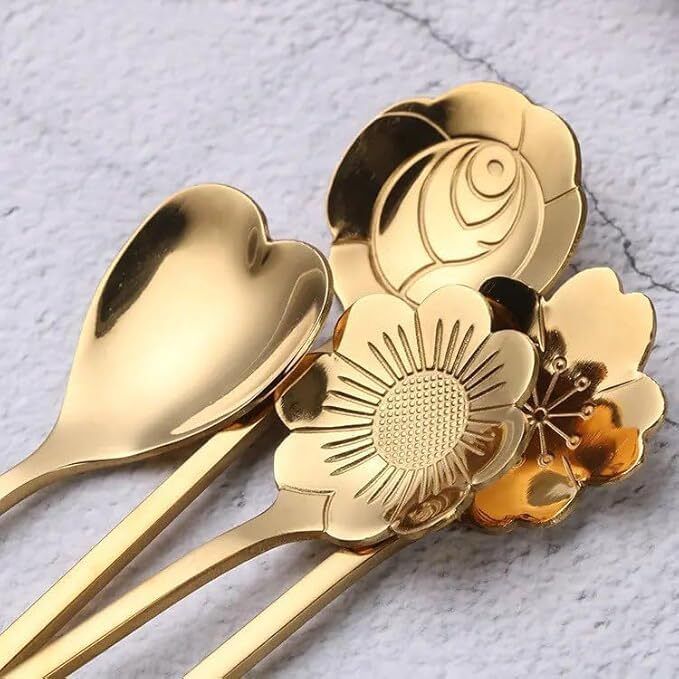 cromilus Gold Stainless Steel Spoons Set Different Shape Coffee Spoons, Set of 4 Stainless Steel Dessert Spoon, Coffee Spoon-picture-14