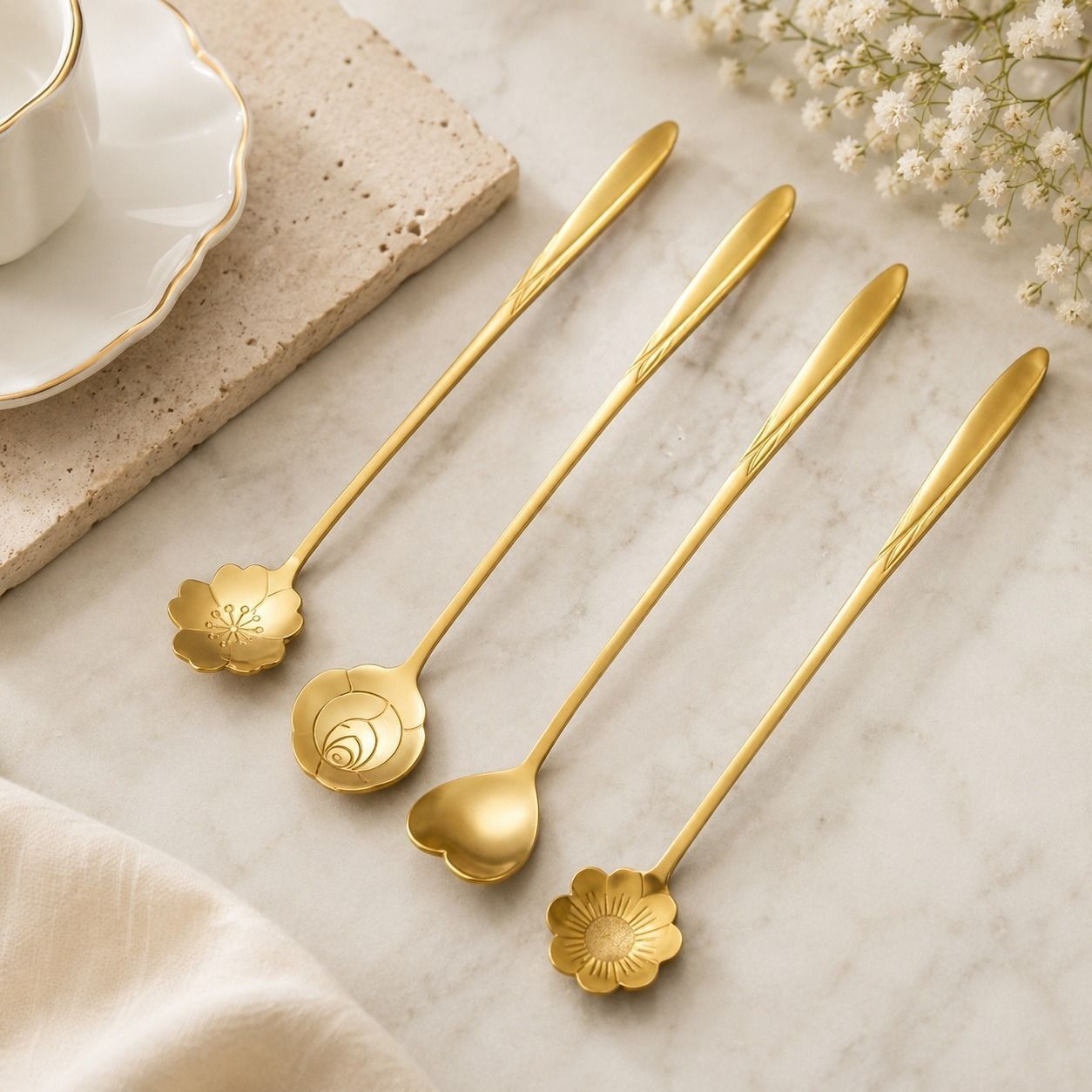 ablue clipper golden spoon set of 4 Stainless Steel Table Spoon Set Dessert Spoon Set Steel Coffee Spoon, Cream Spoon, Dessert Spoon, Ice Tea Spoon, Serving Spoon Set-picture-26