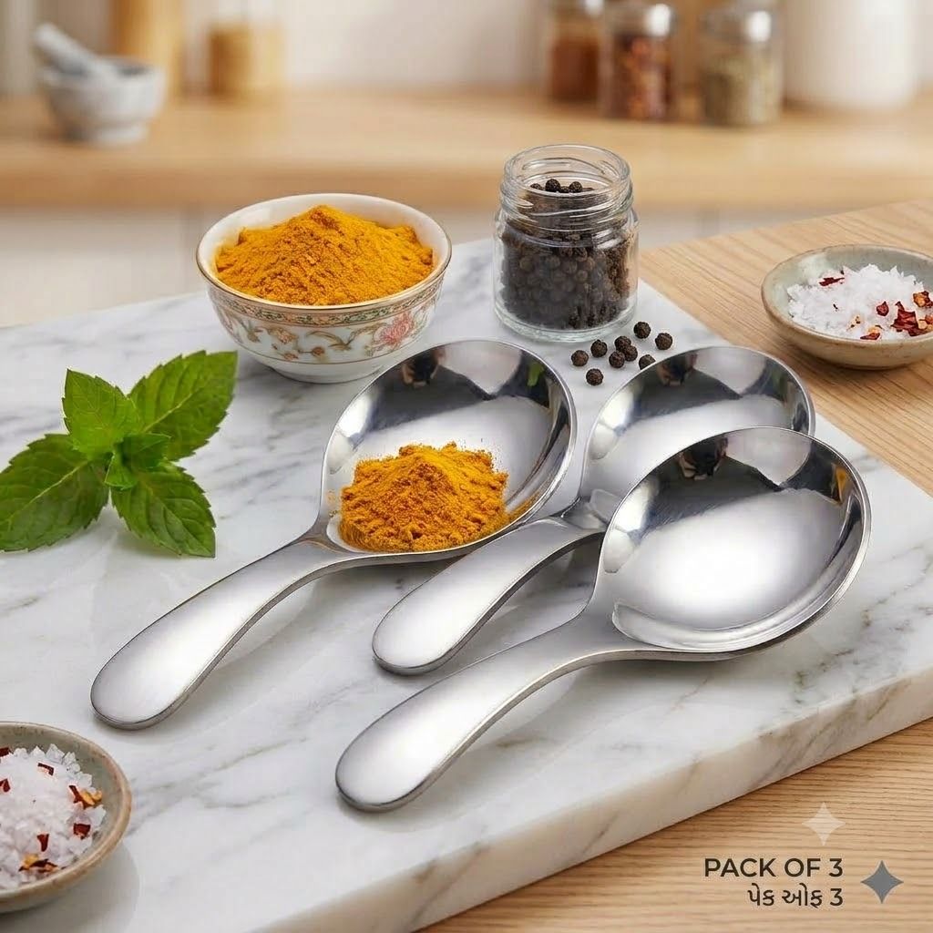 Premium Food Grade Mini Spice Spoon (Pack of 3) Stainless Steel Ice-cream Spoon, Measuring Spoon, Salad Spoon, Serving Spoon, Soup Spoon, Table Spoon Set-image-40