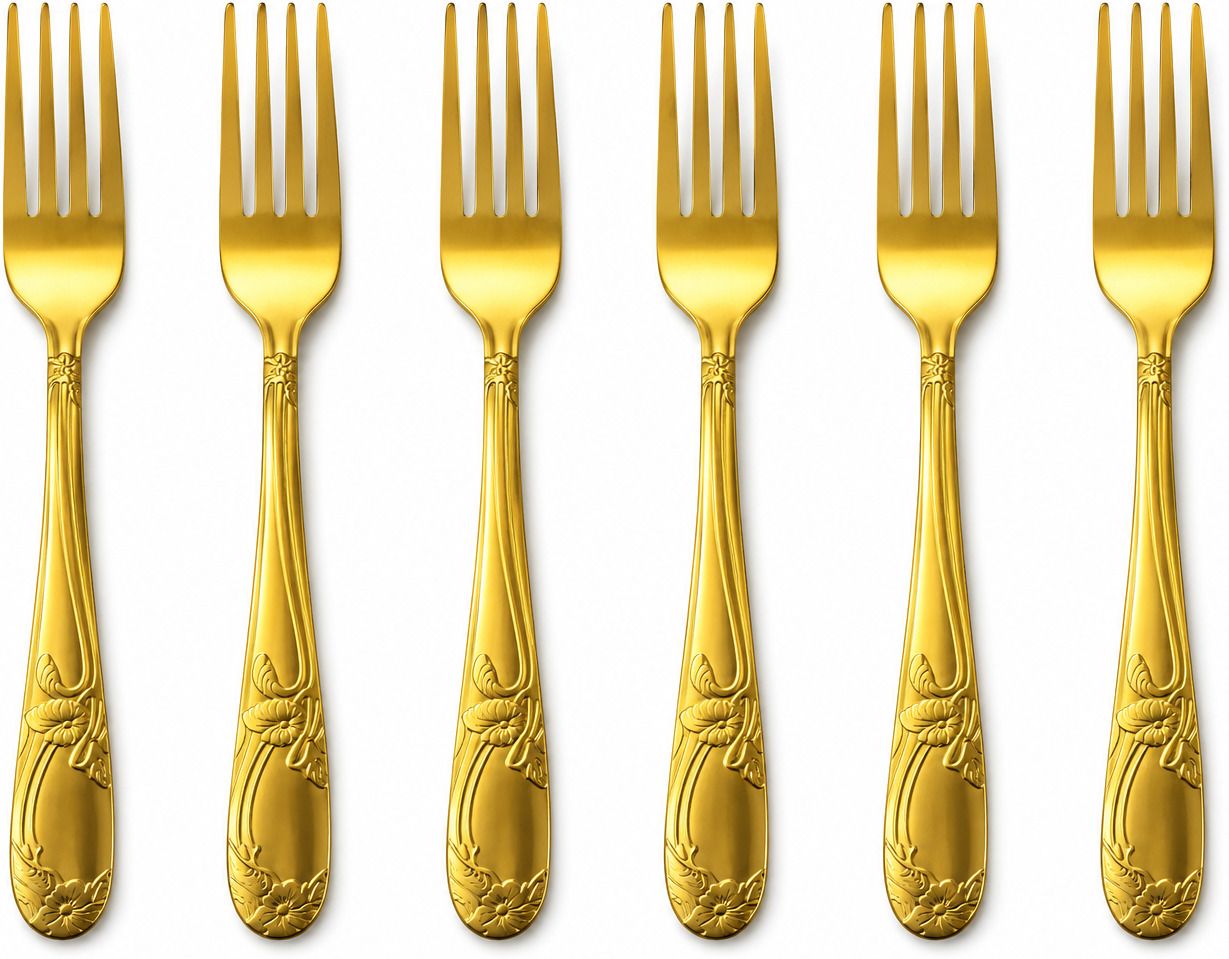Golden Fork Set 19 cm Long, Premium Forks Cutlery for Home & Kitchen Stainless Steel Table Spoon Set-image-47